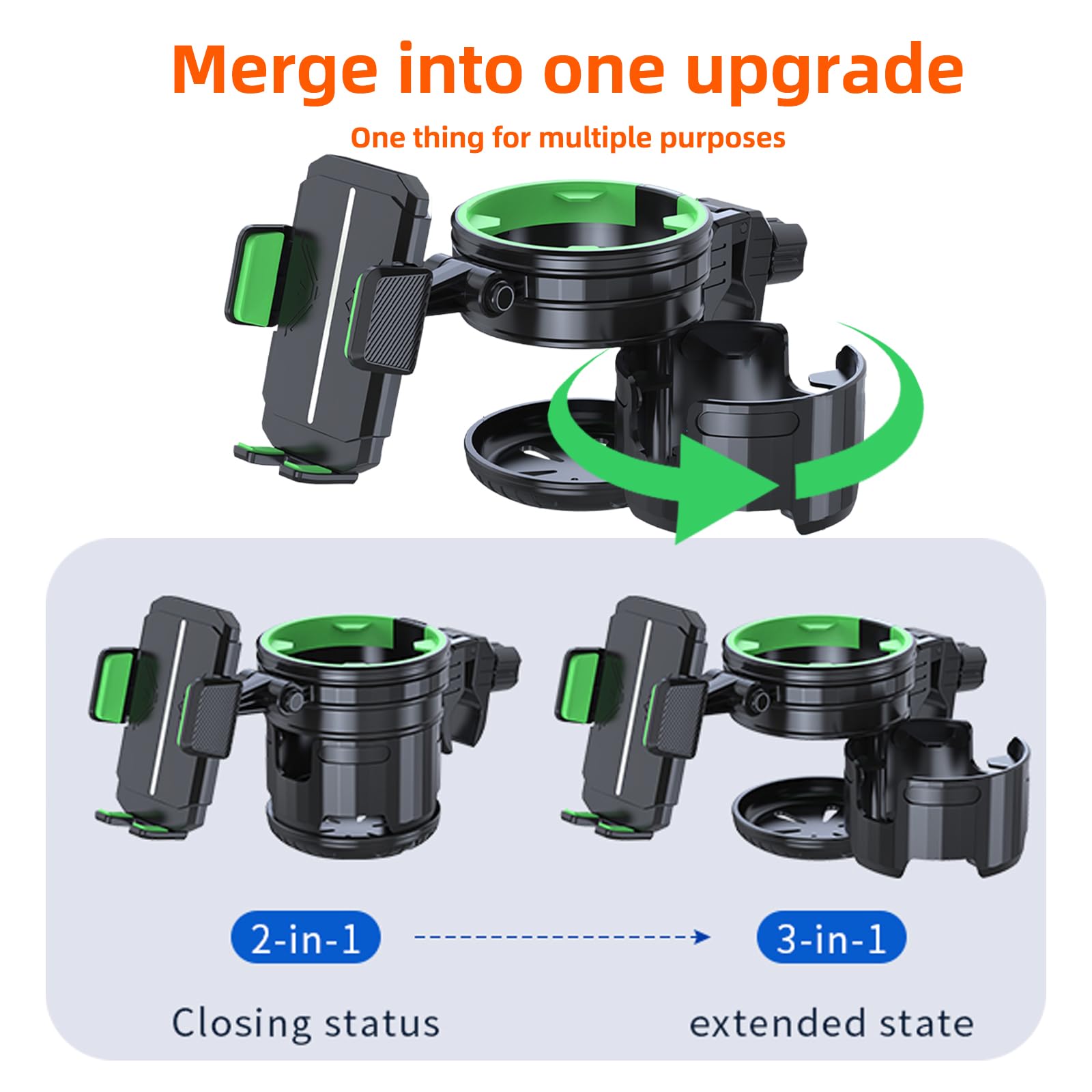 4-in-1 Universal Cup Holder for Stroller Bicycle, Wheelchair & Shopping Cart, Green - Image 3