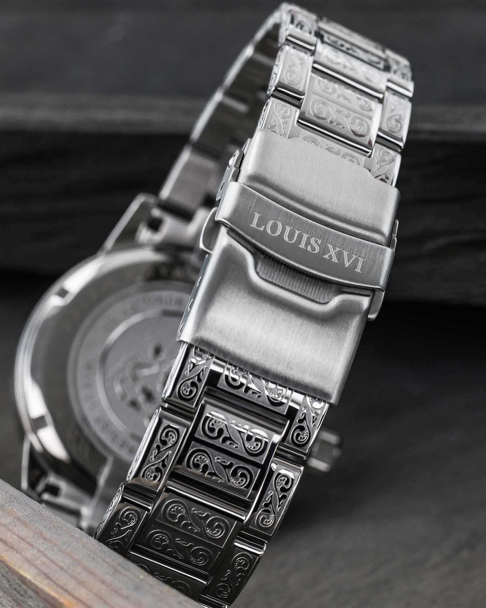 LOUIS XVI Palais Royale 2.0 1823 - Ø 43 mm - orologio da uomo - impermeabile - bracciale argento - quadrante bambino blu con diamanti - movimento al quarzo svizzero