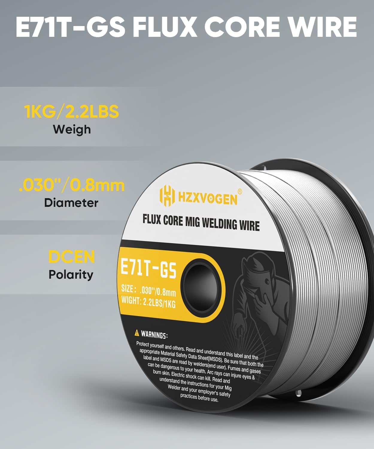 H HZXVOGEN fil fourré sans gaz 0.8mm 3kg, flux E71T-GS, fil de soudage sans gaz, lot de 3 pour équipement de soudage MIG | E71T-GS Fil de soudage à noyau de flux .030, faible éclaboussure