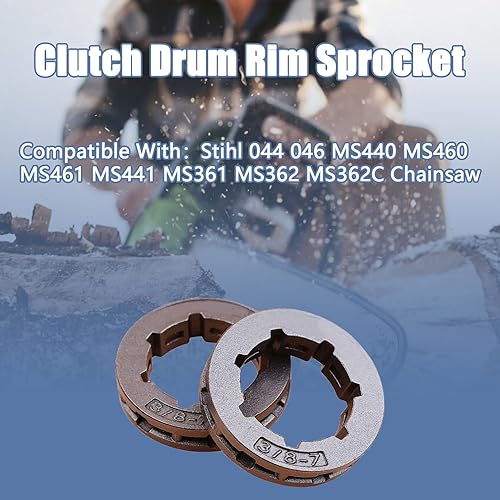Miniatura 3 de Piñón de llanta de tambor de embrague 3/8"-7 se adapta a Hus-qvarna ST-HL 038 MS380 MS381 piezas de repuesto para motosierra (2/paquete)