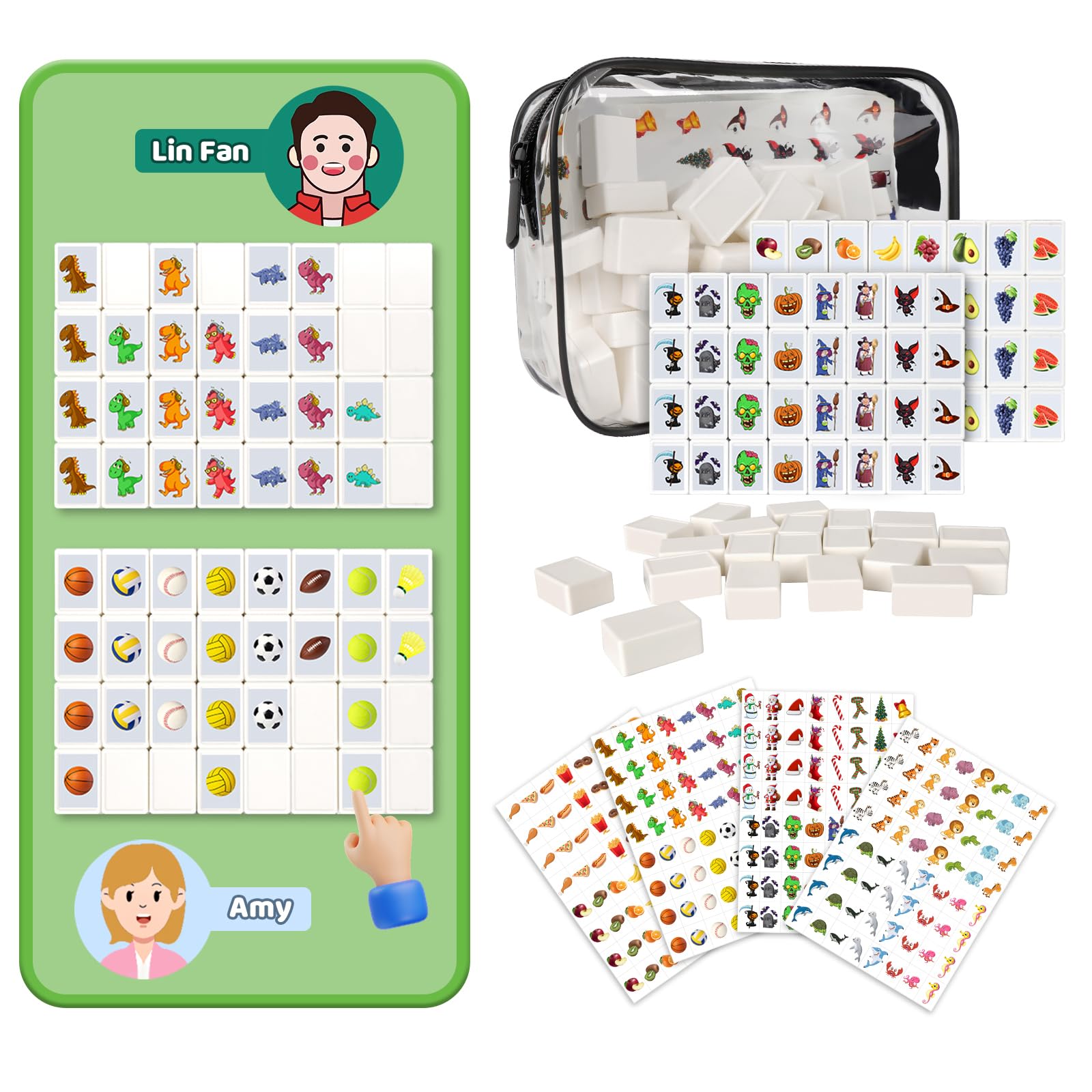 LURICO Mahjong Gra – duże kamienie, 65 bloków escape, 30 mm, gra planszowa dla dorosłych i dzieci, z naklejkami "zrób to sam"