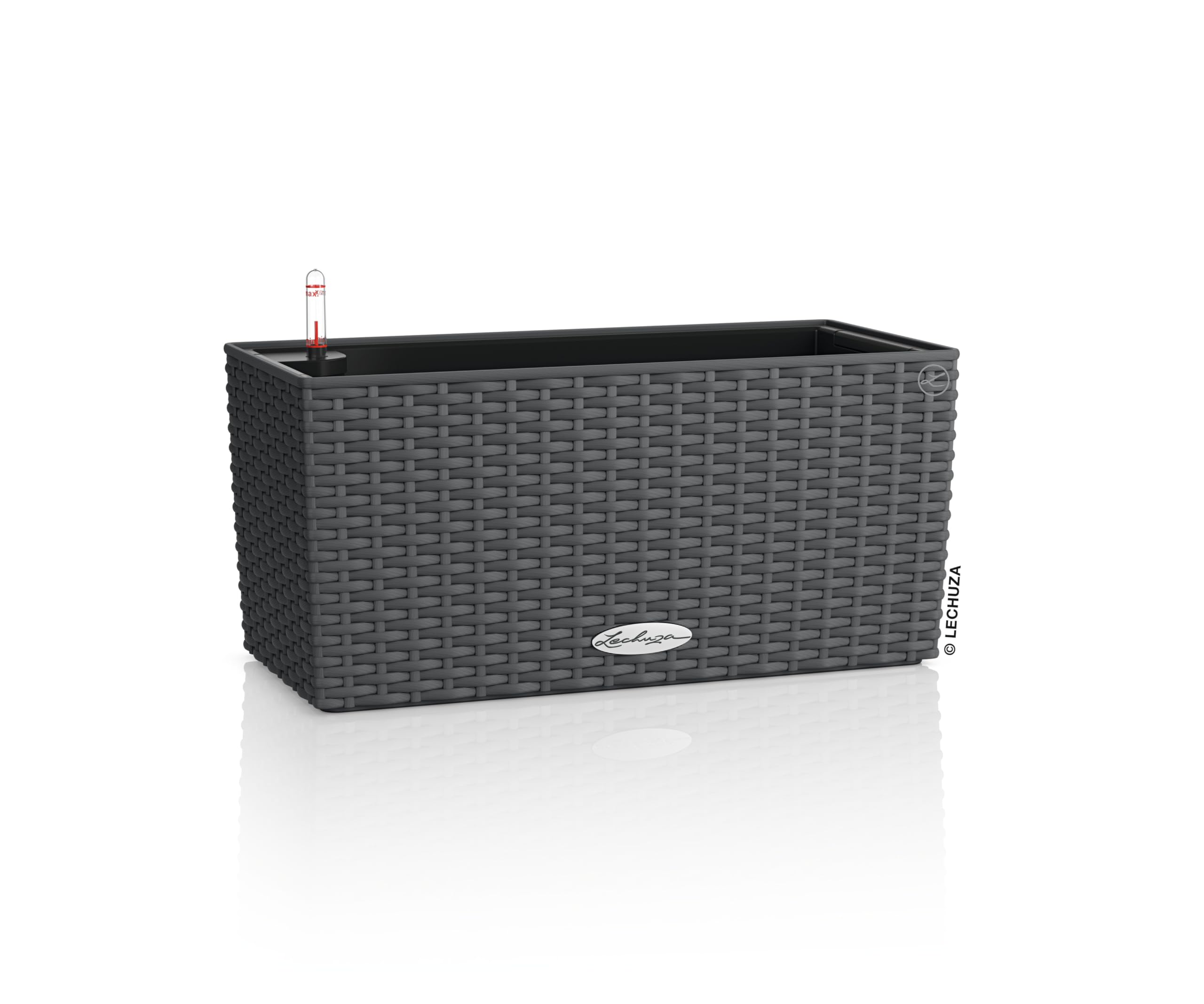 Lechuza - Balconera Cottage 40 Granite Planter, Balcony Box with Watering System, Water Level Indicator and Plant Insert, Wicker Look, 40 x 19 x 19 cm, 15471