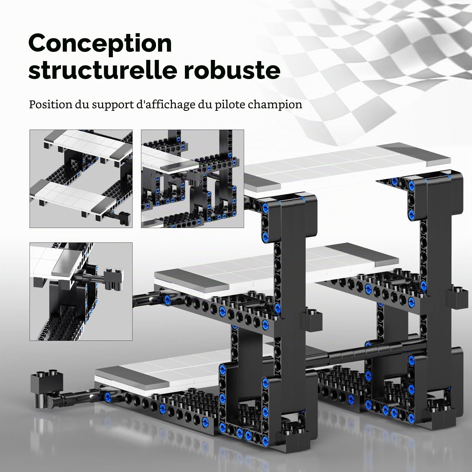 Présentoir pour Lego Speed ​​Champions Kit Construction, Présentoir 3 Niveaux pour Lego 77242 76923 76934 77240 77239 76914 avec Figurine Pilote. Cadeau Collection pour Adultes (220 Pièces)
