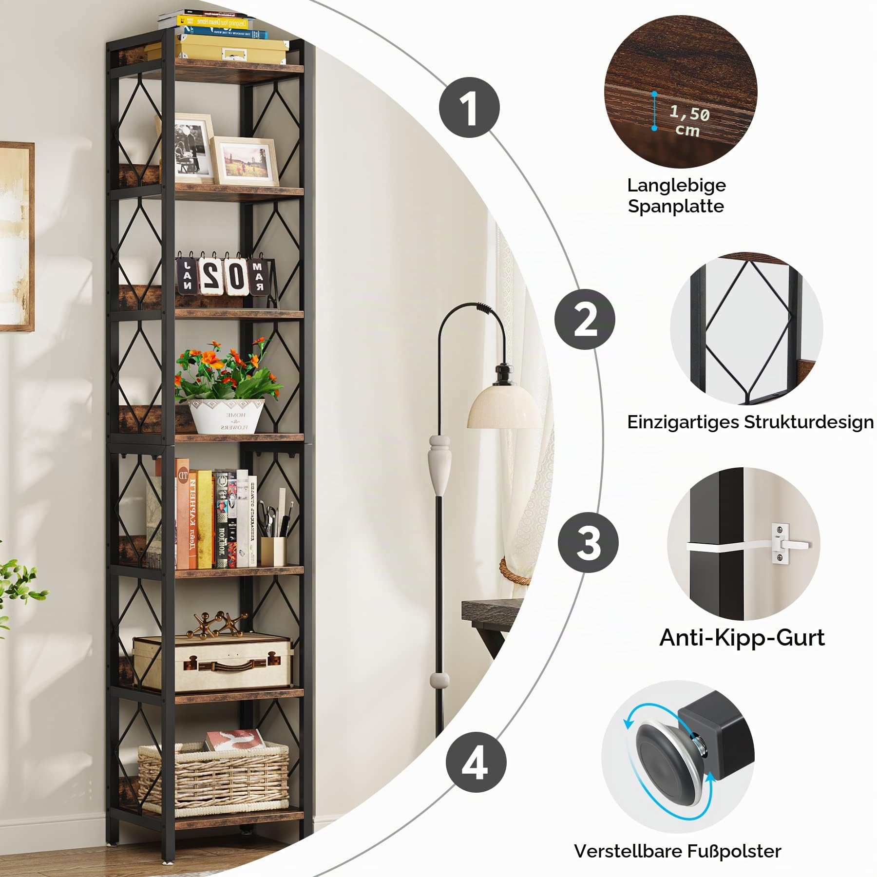 Tribesigns Eckregal mit 7 Ebenen, 200cm hohes Bücherregal Lagerregal Regal für kleine Räume Standregal, multifunktionaler Eck-Organizer für Zuhause für Wohnzimmer, Balkon, Küche (35 x 35 x 200 cm)