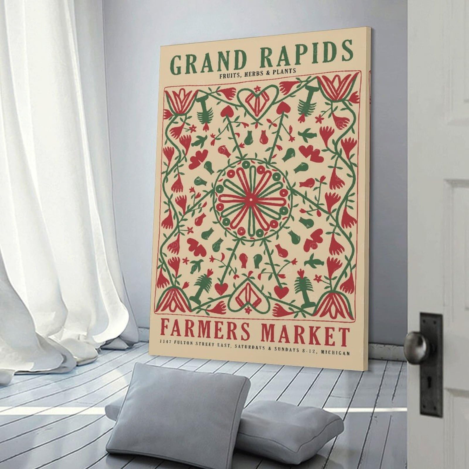 Junmoney Canvas Wall Picture Grand Rapids Farmers Market, 12x18inch(30x45cm), for Gallery Wall Decor And Room Displays, Decorative Artwork with Flexible Styling