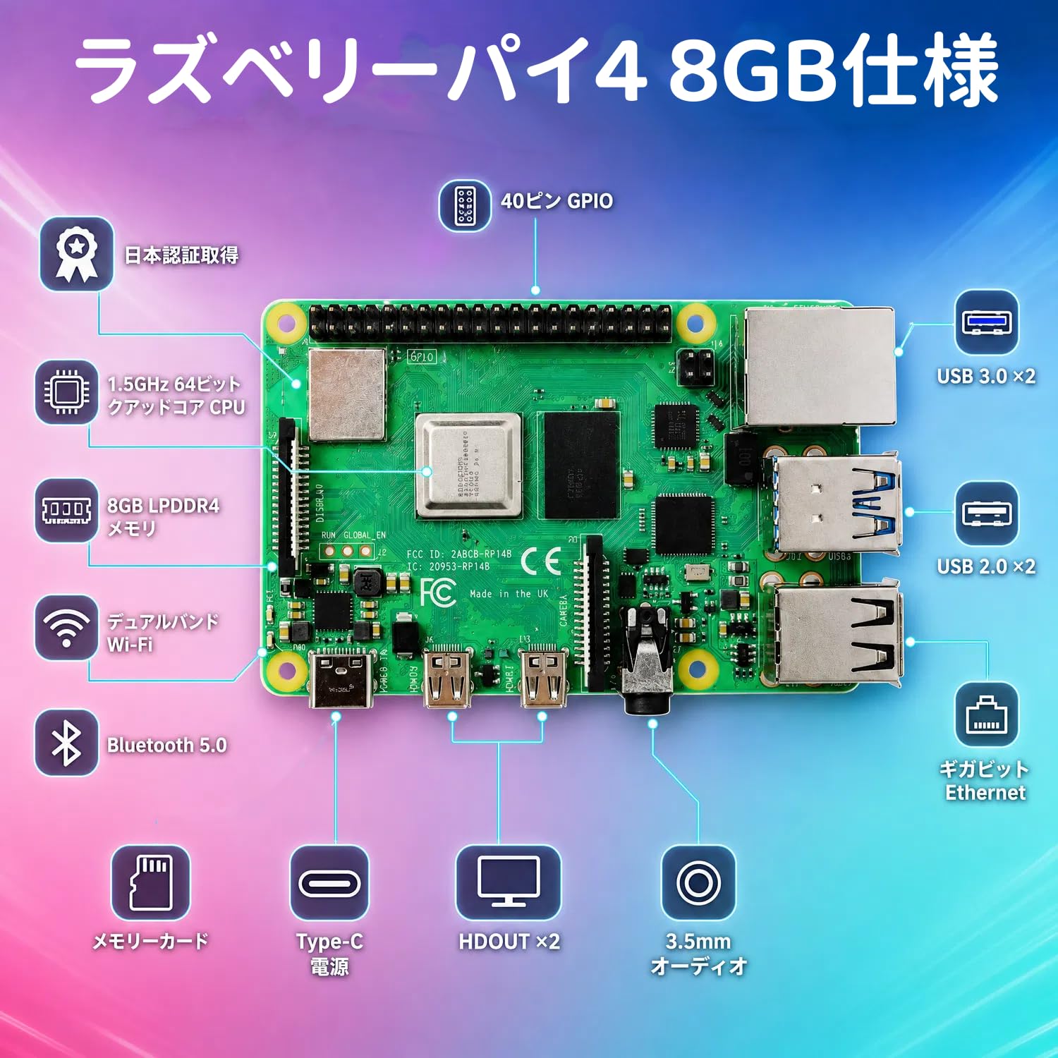 Amazon.co.jp: Vemico for Raspberry Pi 4 8GB Kit Pi4 8GB本体(技適済