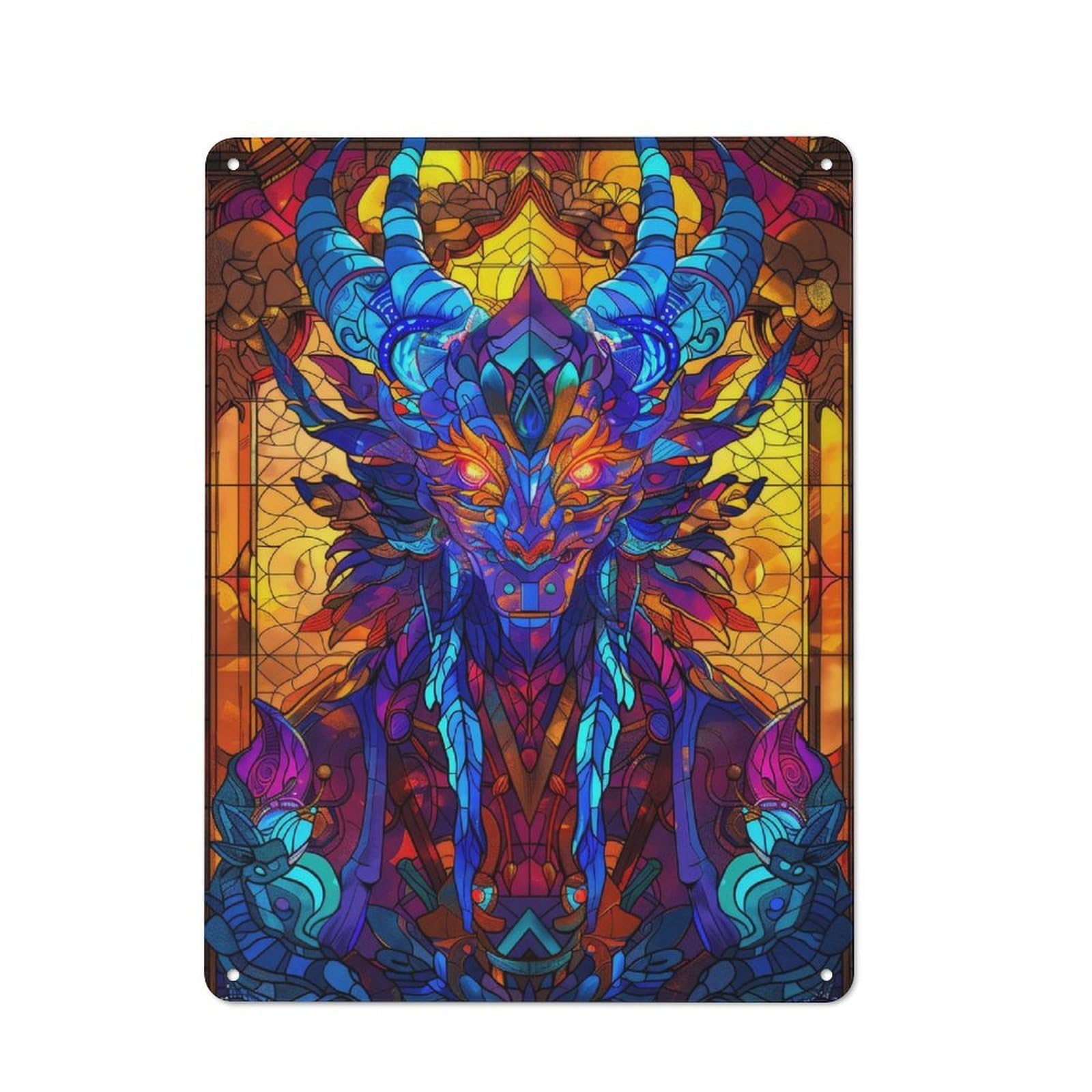 Junmoney Stained Glass Dragon Retro Metal Sign 40X30cm Featuring For Living Room Wall, For Vintage Wall Decor Fans, For Themed Room Decoration