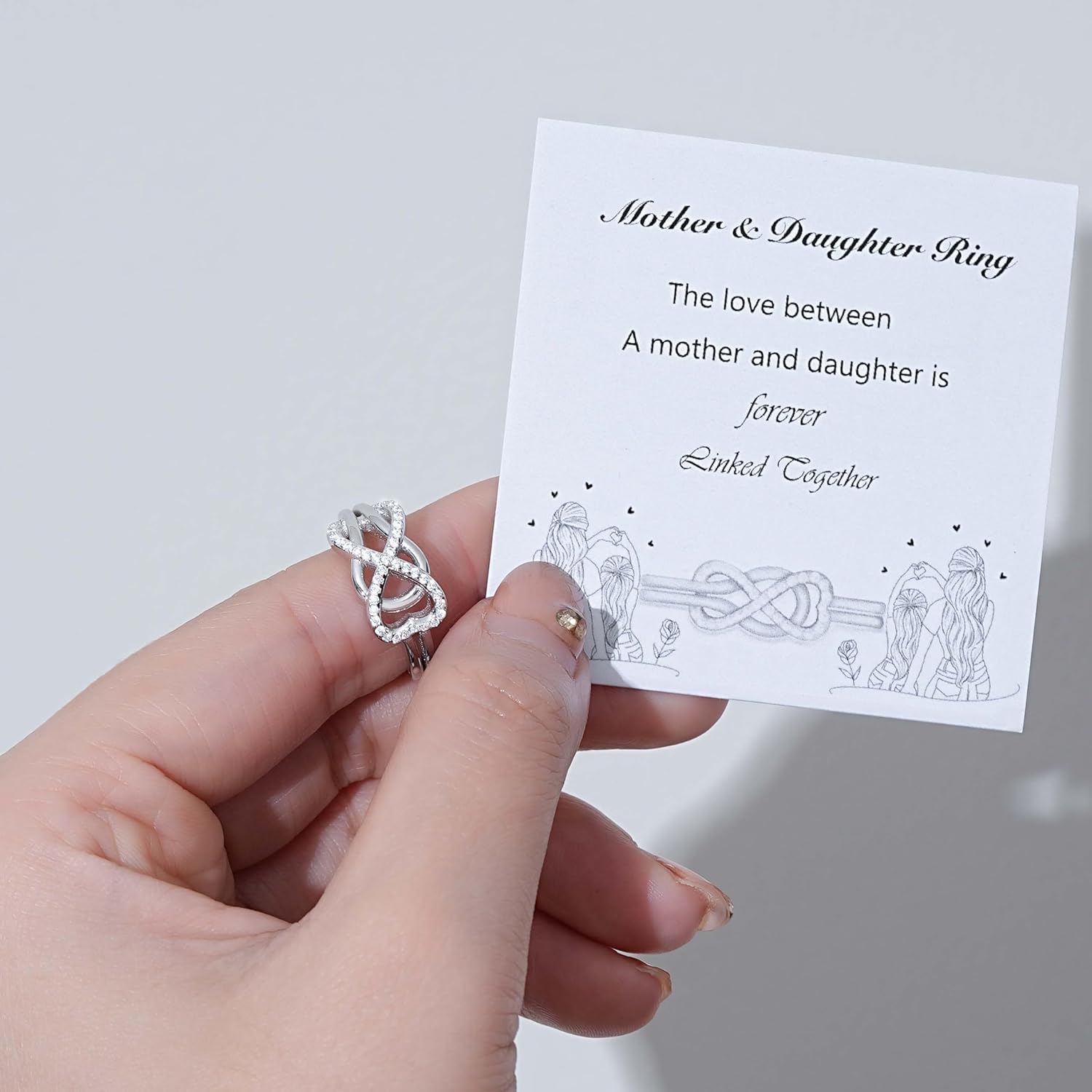 ZOEXUE Mother Daughter Rings Best Friend Knot Rings 925 Sterling Silver Knot Ring Elegant CZ Statement Square Ring Bands for Women Ladiess Mother's Day Gifts Jewelry Size 5-10