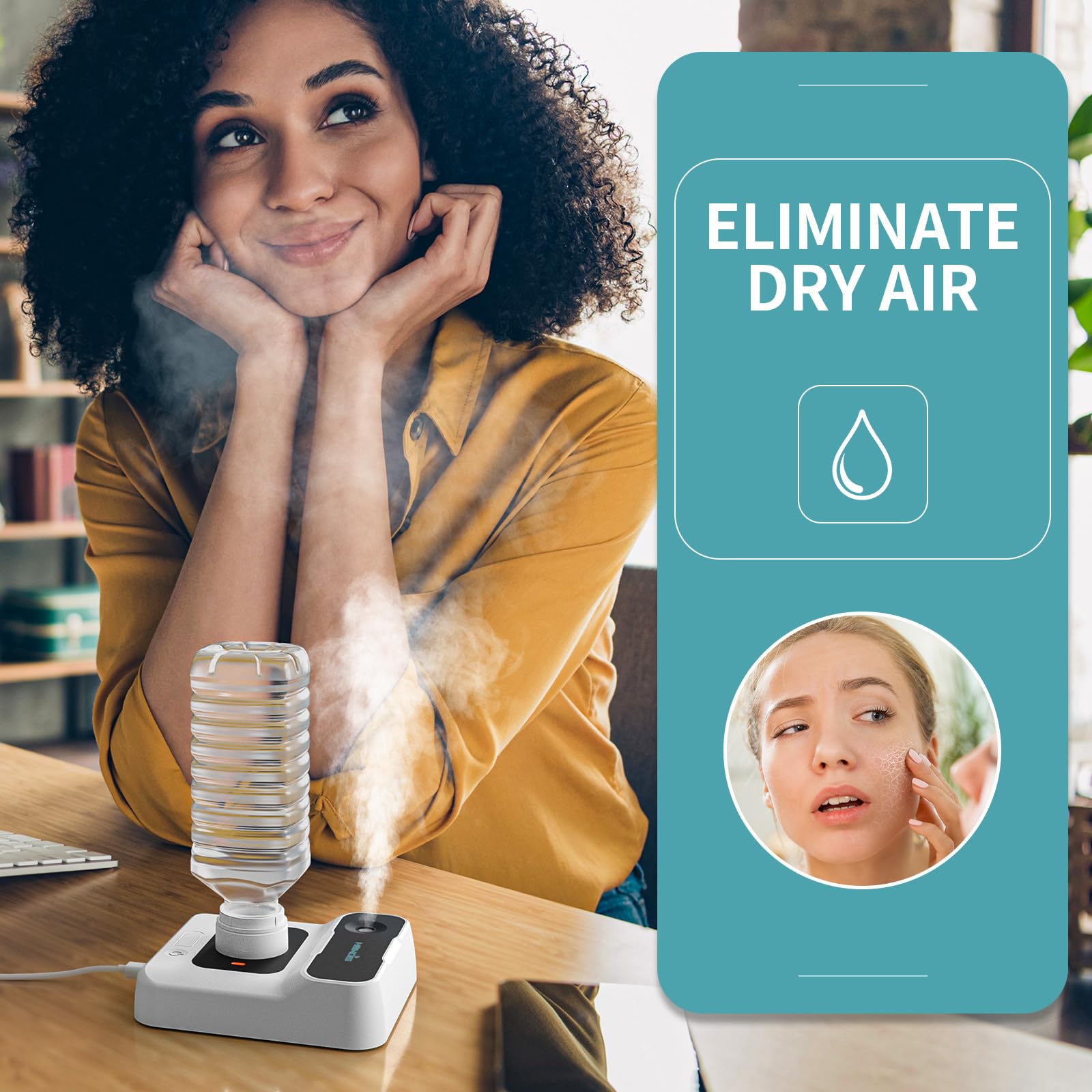 Humidificadores portátiles para viajes, mini humidificador pequeño con apagado automático, luz nocturna y bolsa de almacenamiento para hotel, dormitorio u oficina, humidificador de plantas de