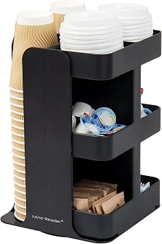 Mind Reader Cup Condiment Carousel, Countertop Organizer, Coffee Bar Accesories, Kitchen, Stirrers, 8L x 8W x 12H, Black