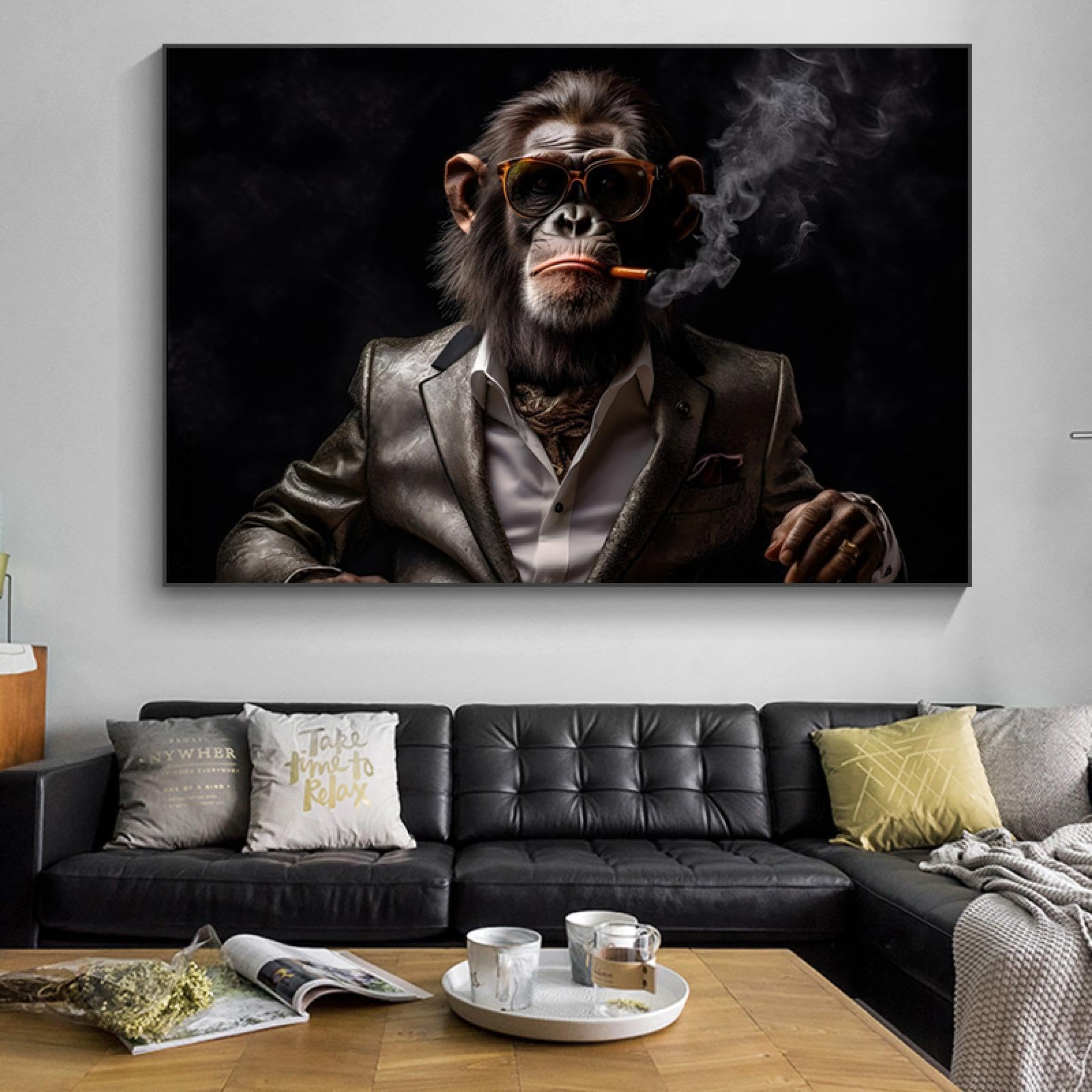 monkey smoking a cigarette art Amazon.com: A Cool Monkey Wearing a Suit and Smoking a Cigarette Painting  Canvas Wall Art Funny Animal Posters Living Room Decorative  50x70cm(20x28in) withframe: Posters & Prints