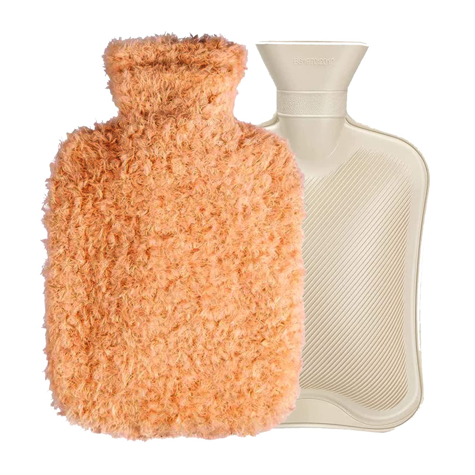 Hot Wster Bottle, 2L Hot Water Bottles with Fluffy Cover, 2-in-1 Water Bag for Cold & Hot Compress, Great Gift for Women, Seniors & Children,Warm Hot Water Bag for Bed (Orange)