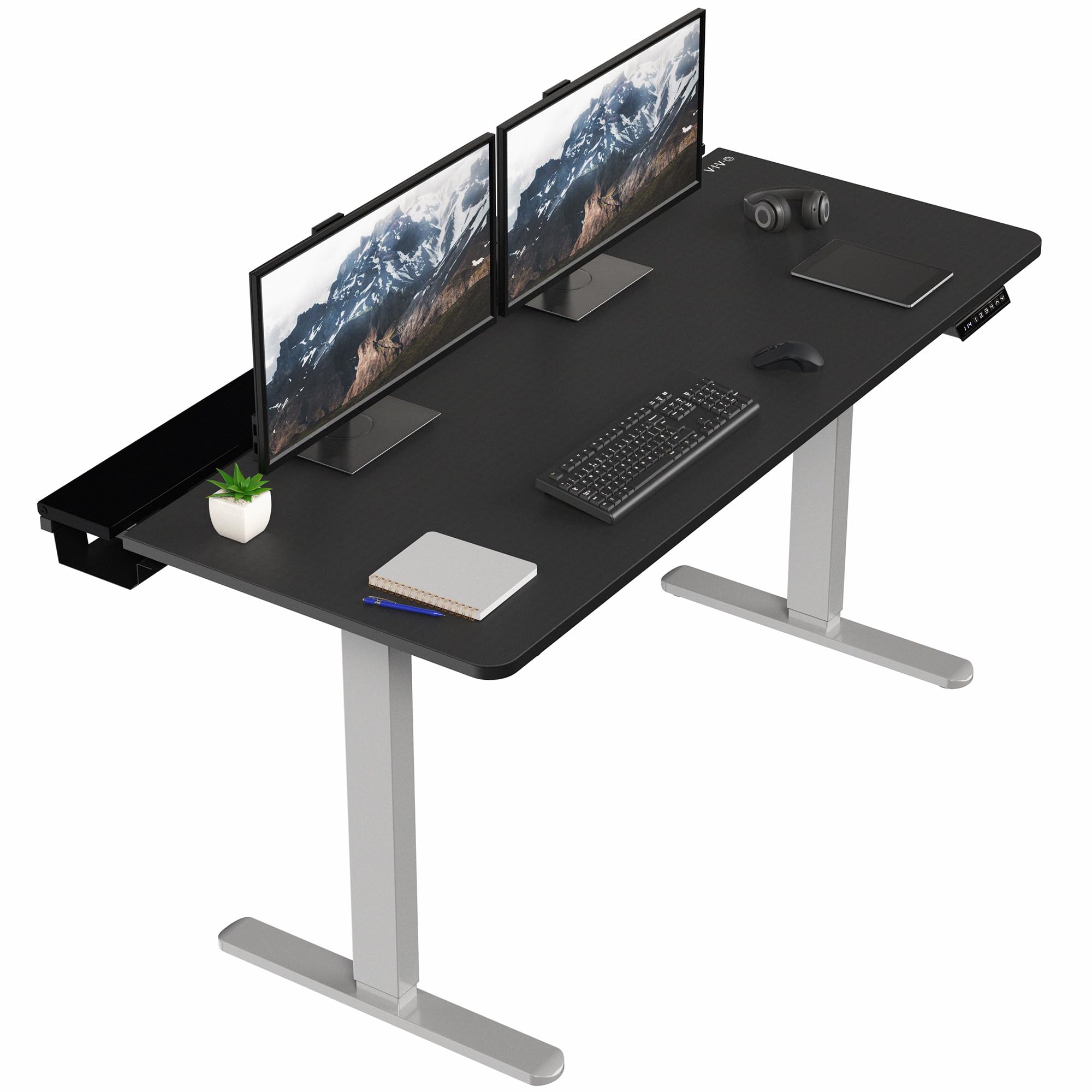 VIVO Electric 60 x 30 in Standing Adjustable Gaming Desk with Hidden Cable Trays, Full-Size Mouse Pad, Black Top Gray Frame, DESK-KIT-1G6-P3B
