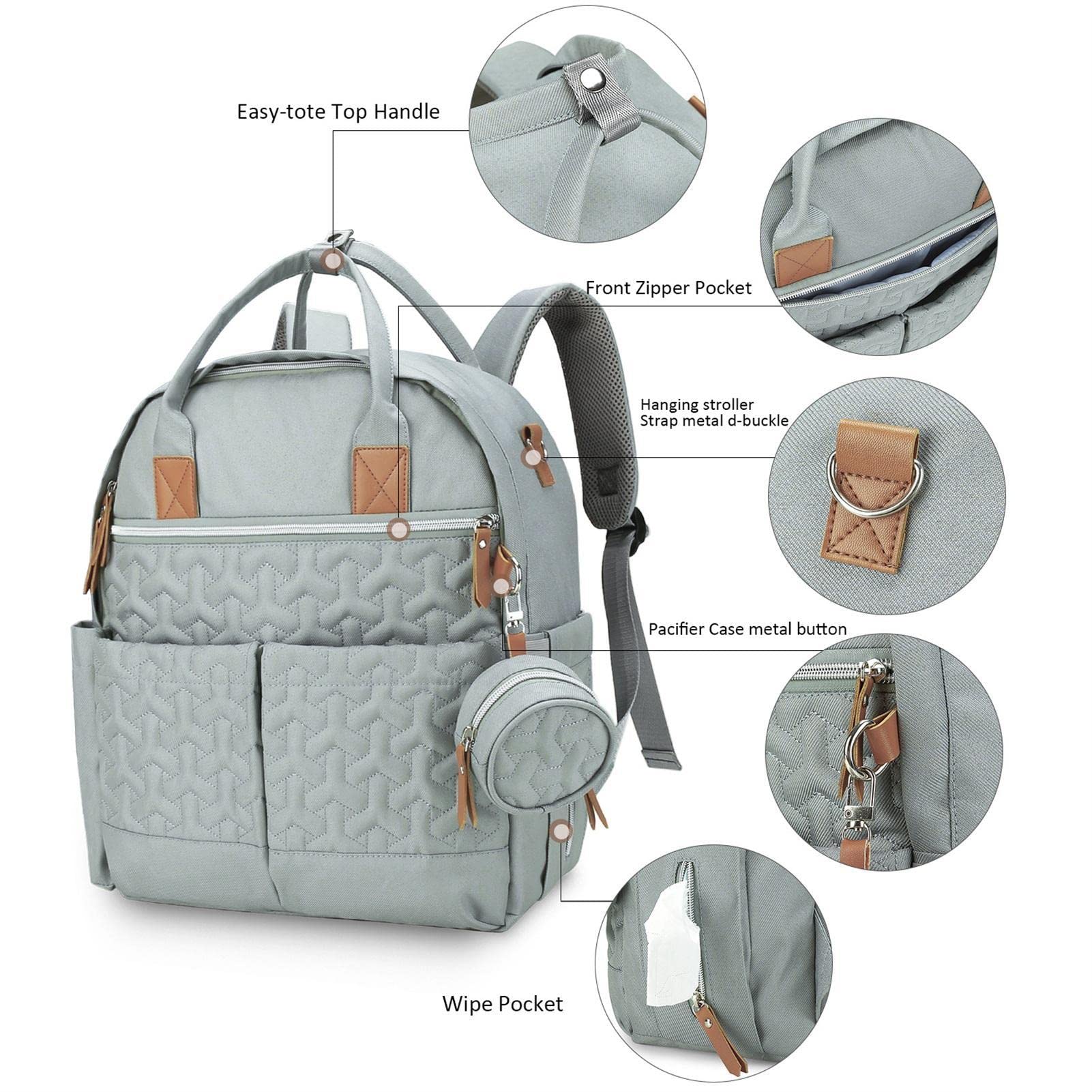 Mochila para Bebés Pañales, Viaje para Niños Gran Capacidad, Bolsas Pañales Impermeables con Porta Chupete y Correas para Cochecito, Pañales