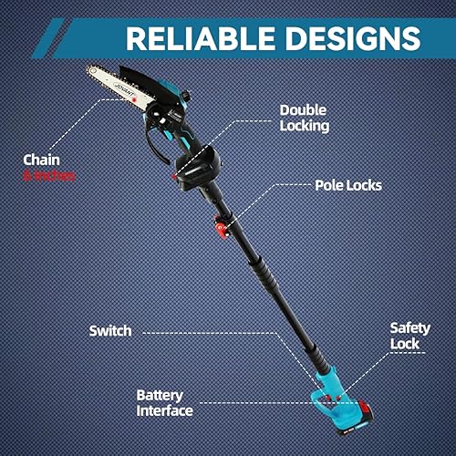 Miniatura 7 de Sierras de poste inalámbricas para podar árboles, modo 2 en 1 sierra de poste inalámbrica para cortar ramas y madera, con bolsa portátil y batería
