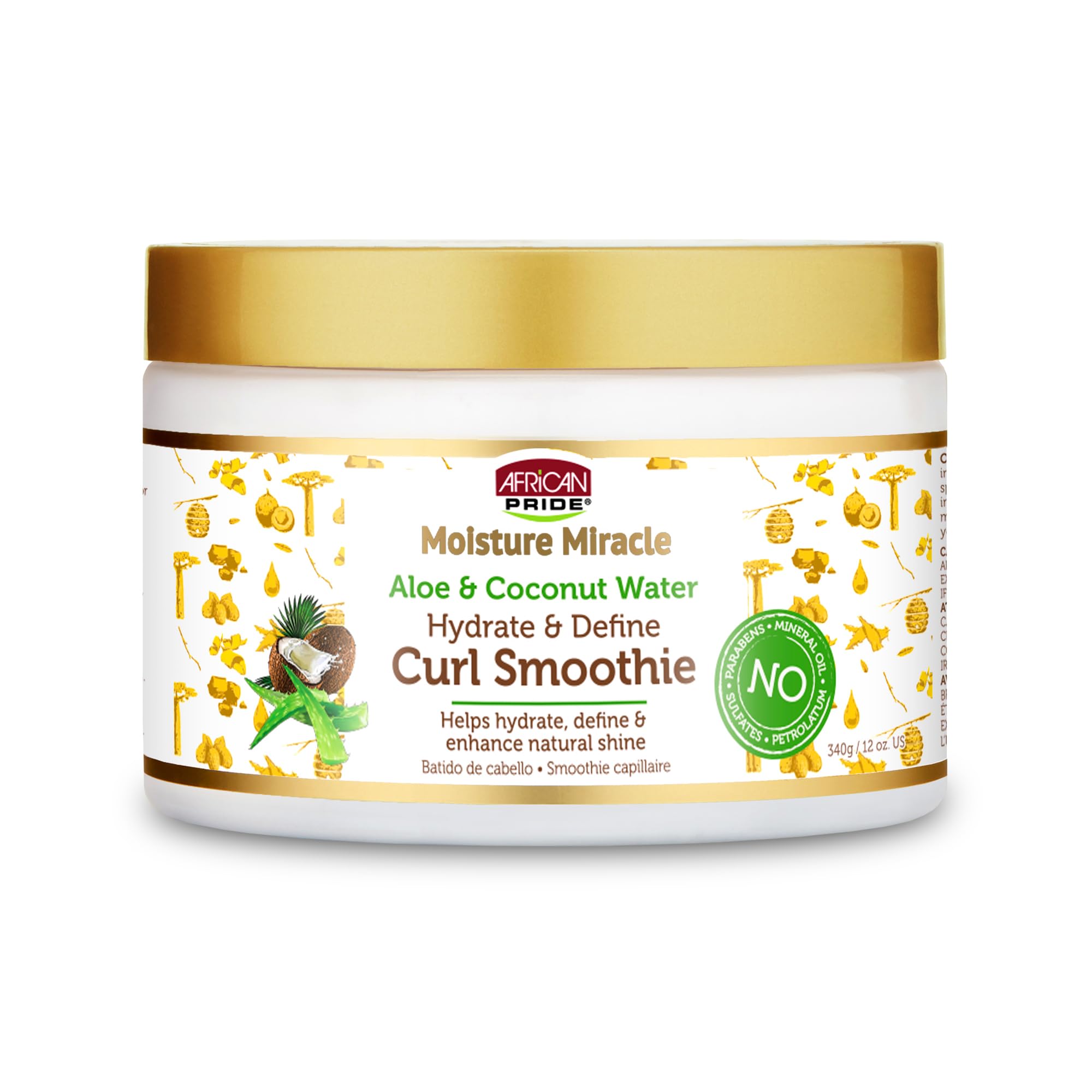 African Pride Moisture Miracle Aloe & Coconut Curl Smoothie, 12 Oz | Lightweight curl cream hydrates and defines curly hair with soft hold; smooths frizz for added shine