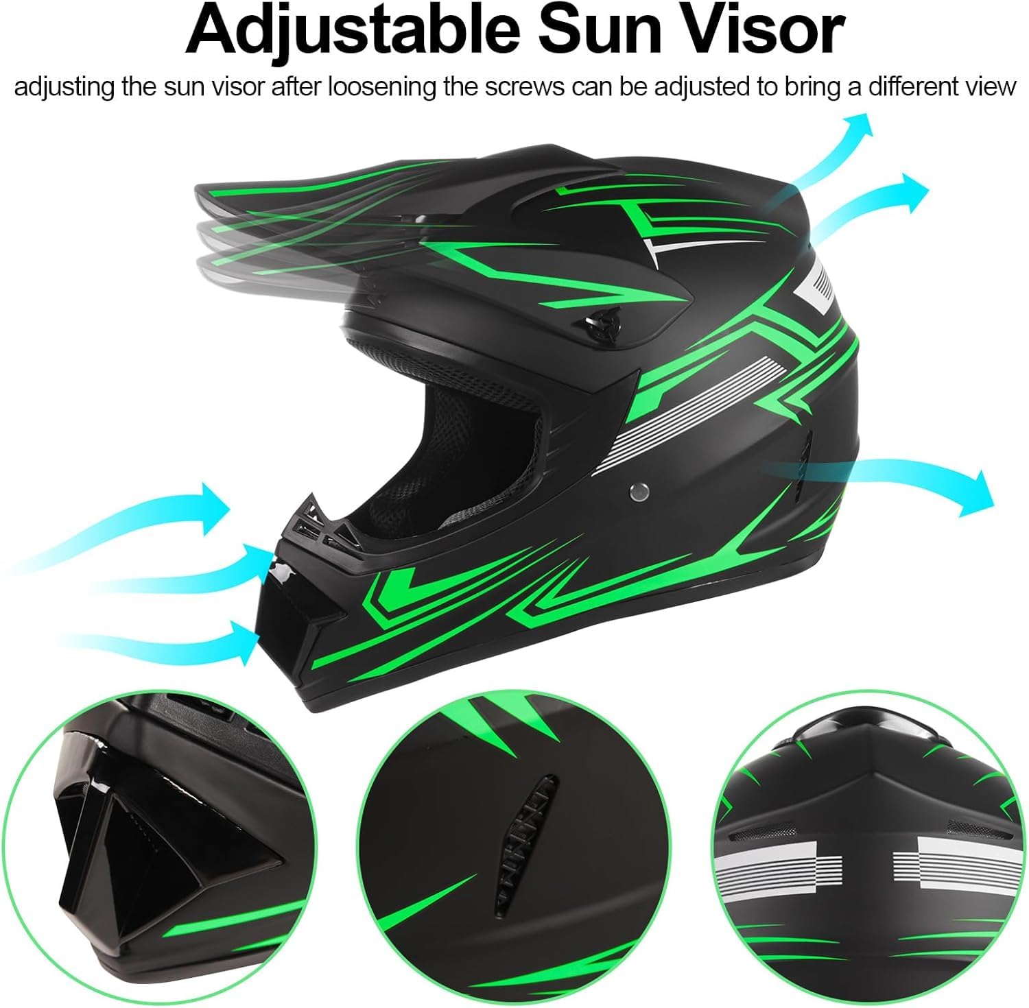 Casco Integral de Motocross para Jóvenes con Gafas Mascarilla Guantes, Cara Completa MTB Enduro Karting Casco de Moto, Unisexo BMX Carreras Quad Dirt Bike Chocar Casco G S