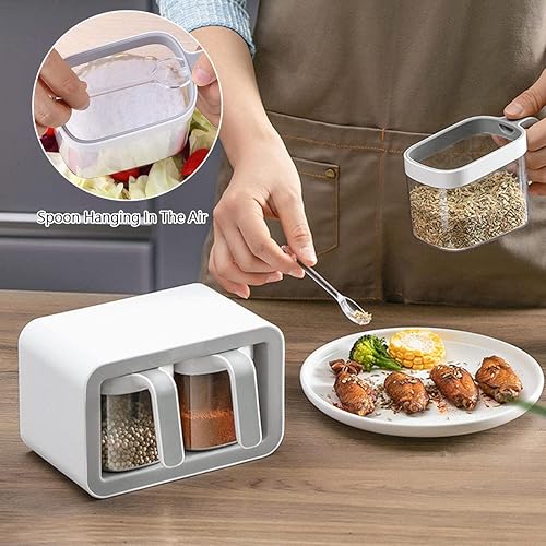 Miniatura 3 de Contenedores de condimentos montados en la pared, caja de condimentos autoadhesiva, frascos de condimentos con cuchara, organizador de