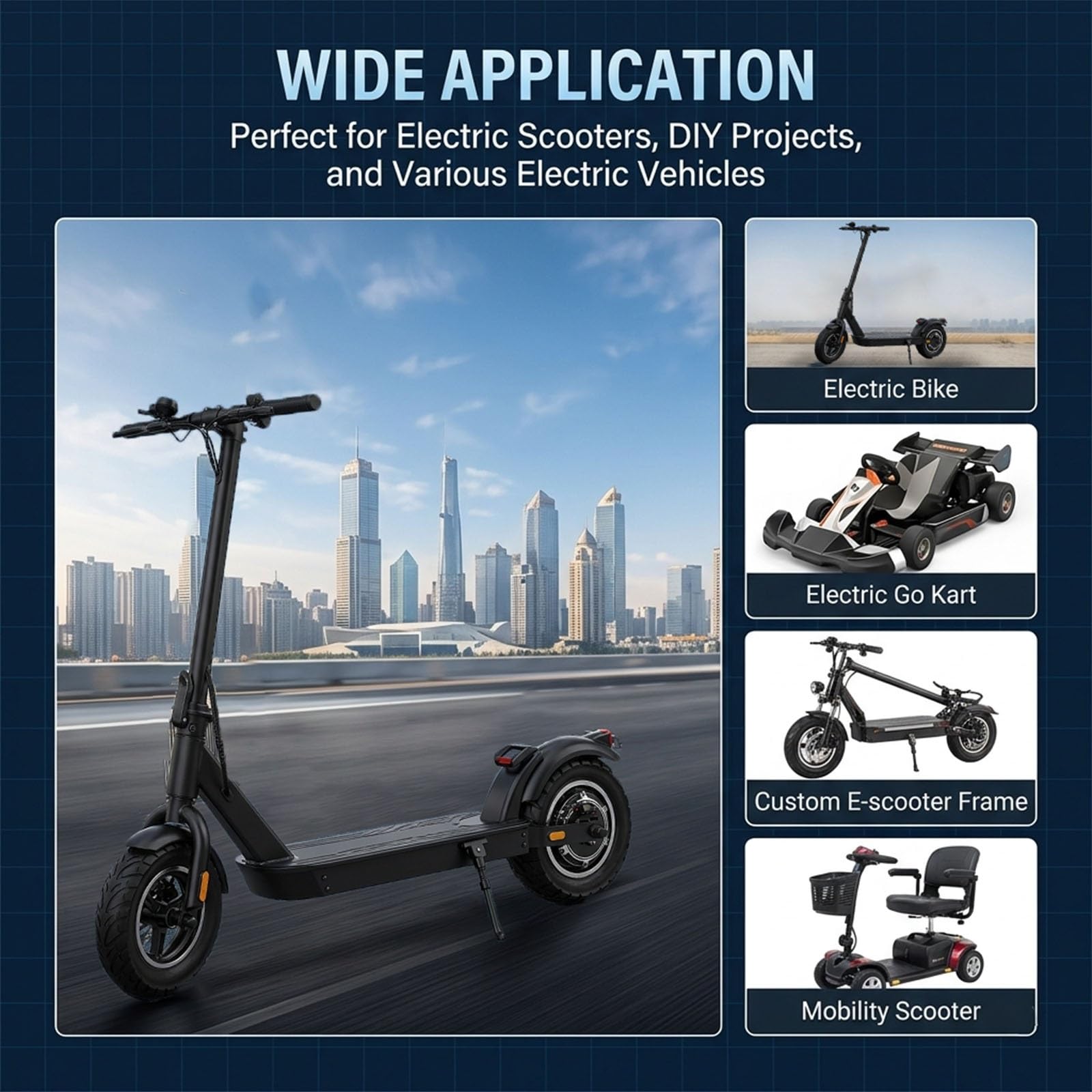 Kit Motore a Mozzo 1500W per Monopattino, 48V 72V Motore Brushless ad Alta velocità 1500RPM con Camera d'Aria, Apertura 112mm in Lega di Alluminio Parti di Ricambio 10"(72V)