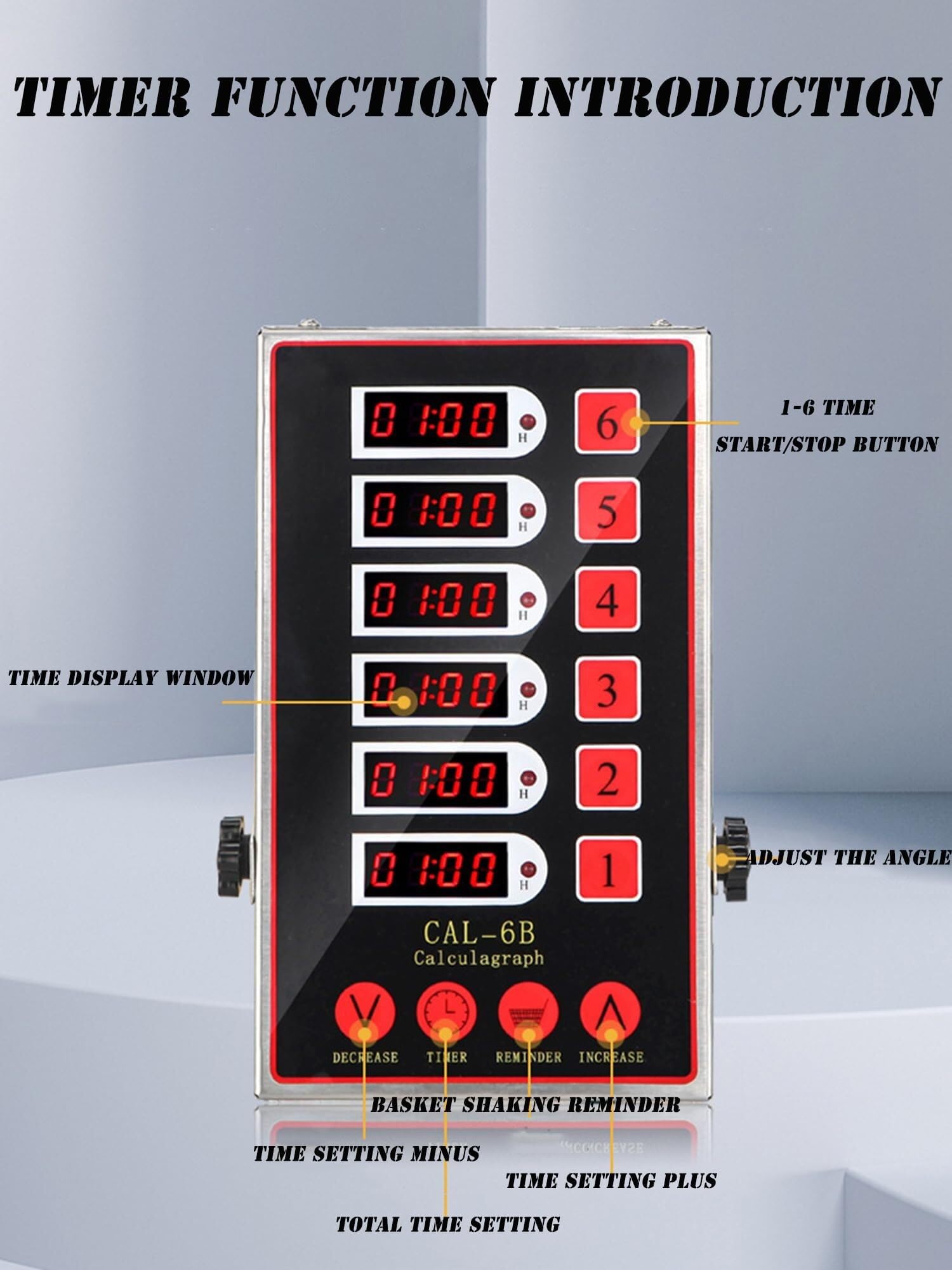 Komercyjne 6-kanałowe timery kuchenne z głośnym alarmem i inteligentnym panelem, pięciobiegowe strojenie do restauracji, frytownicy, pieczenia, gotowania, programowalny alarm głośny ze stali