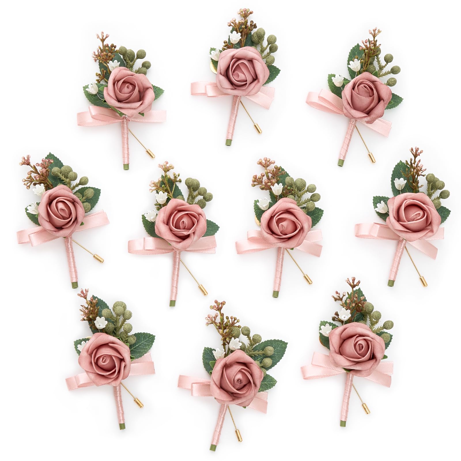 Photo 1 of Serwalin 10Pcs Boutonniere for Men, Pink Groom and Best Man Boutonniere, Artificial Flowers for Wedding Decor, Prom, Homecoming, Ceremony Anniversary, Formal Dinner Party