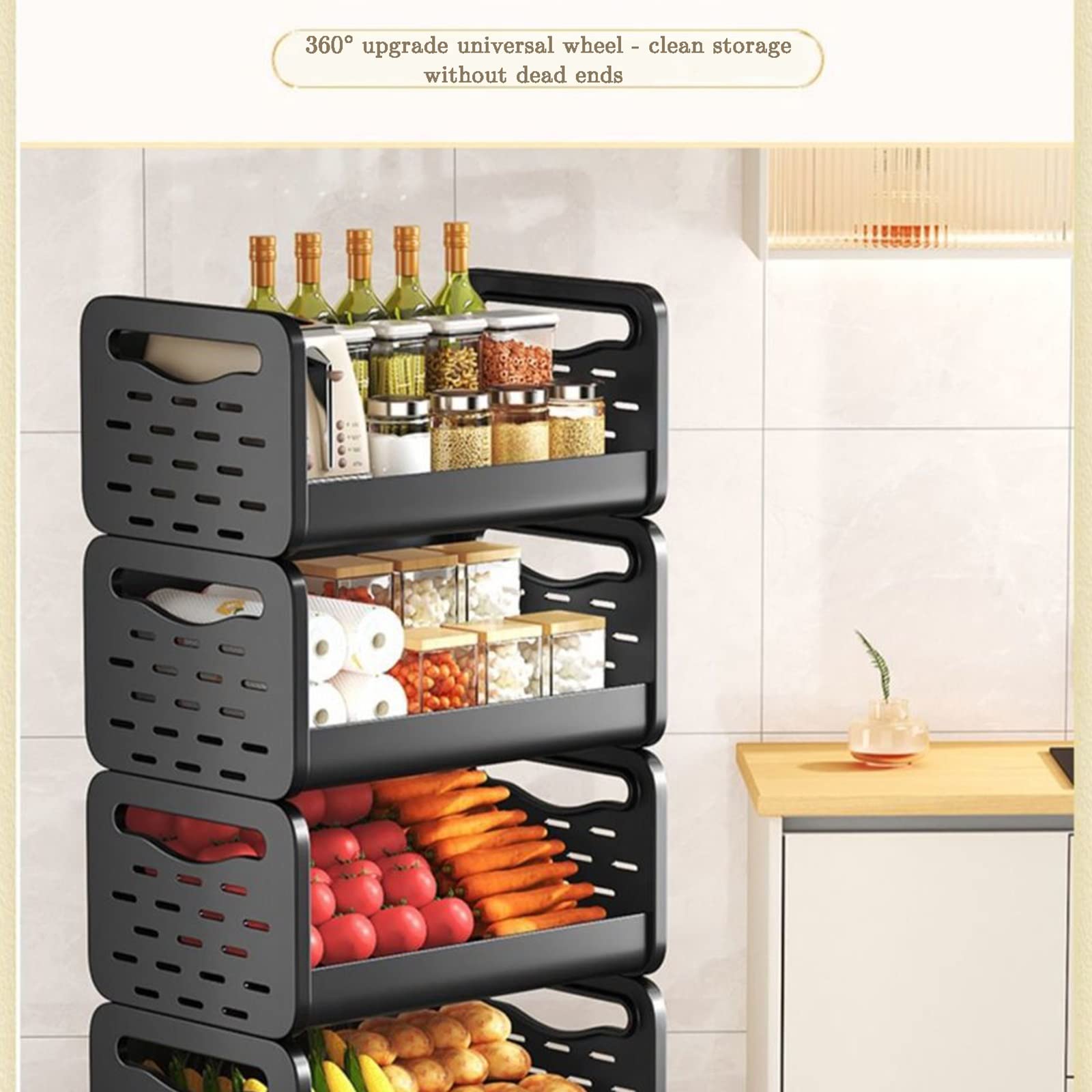 Półka kuchenna, wolnostojący wózek do przechowywania, półka organizer do mikrofalówki, stojak na przyprawy, jadalnia, salon (kolor: czarny, rozmiar: 40 x 28 x 120,7 cm)