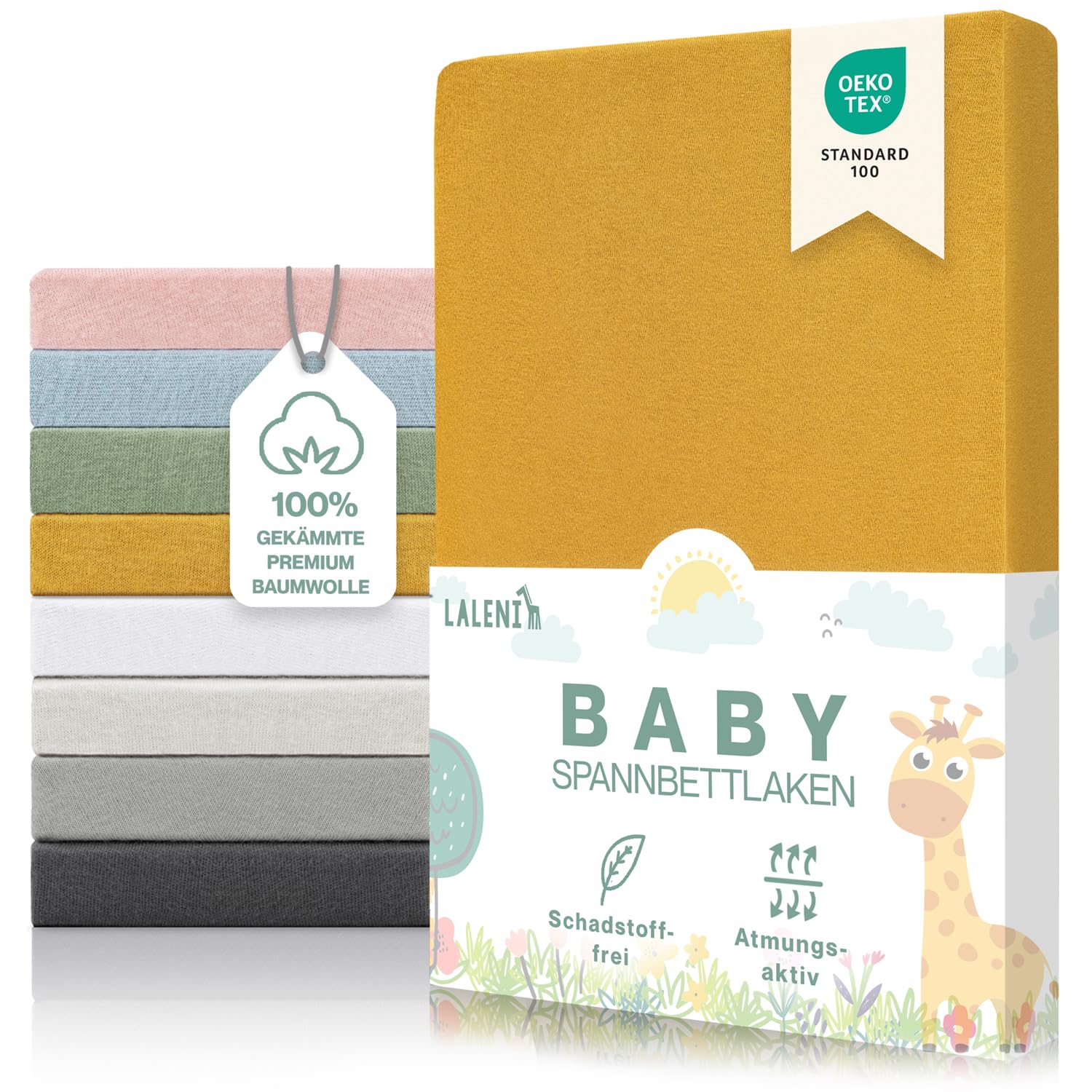 Laleni Premium Spannbettlaken, 60x120x15cm, für Babybett & Kinderbett, 100% Baumwolle, Oeko-TEX Zertifiziert, 3er Set, Gelb