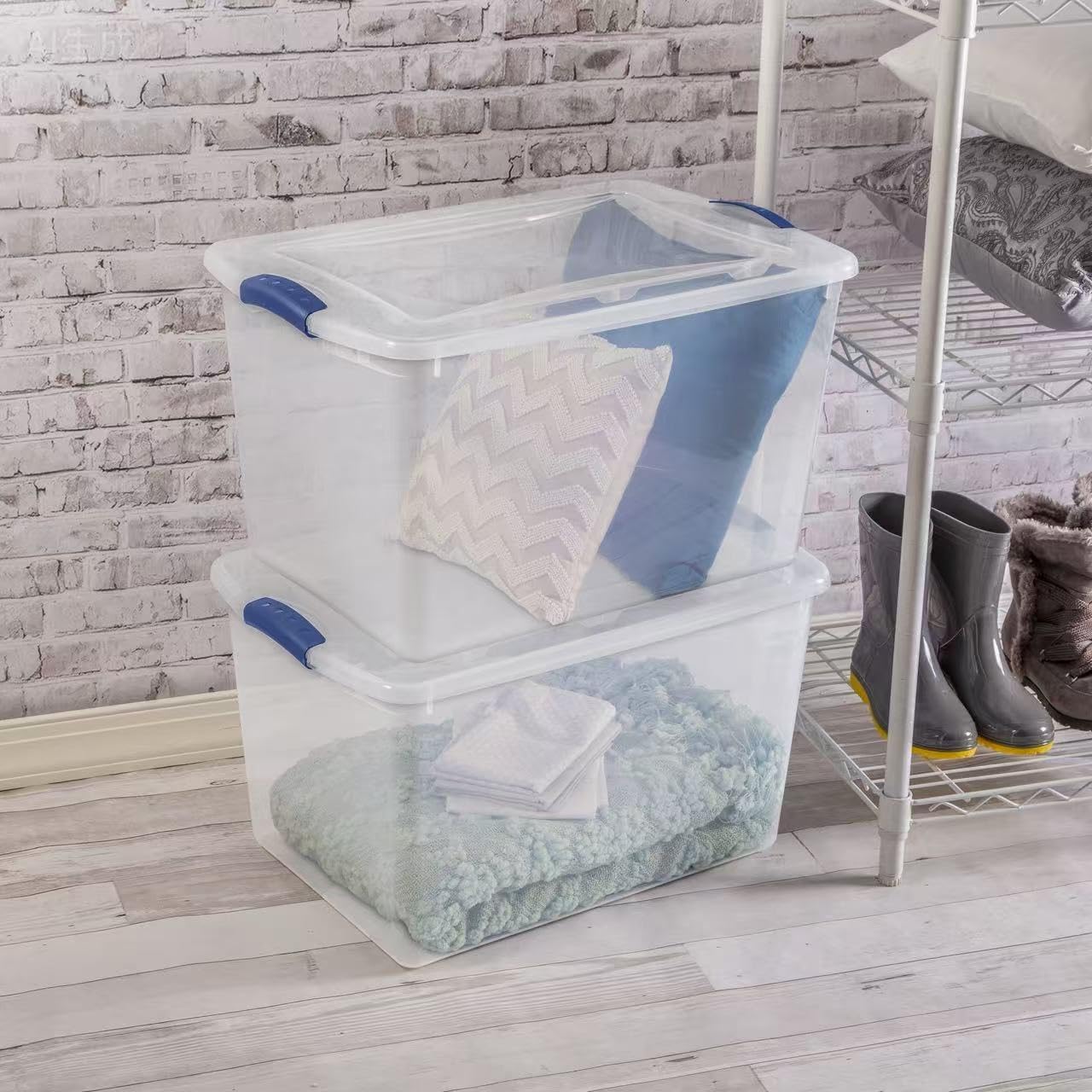 2 Pack 66 Quart Clear Plastic Storage Bins - Large Stackable Storage Containers with Secure Latches, Heavy-Duty Organizer for Home, Office, Garage & Basement - Image 3