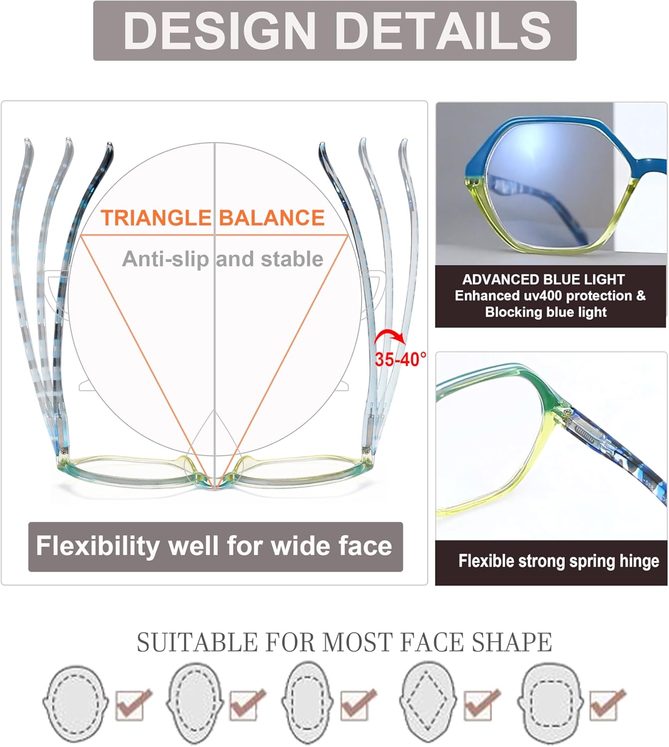 EYEURL Reading Glasses for Women 4-Pack Blue Light Blocking Reading Glasses Vintage Design Diamond-Shaped Frame Spring Hinge Readers Anti Glare Filter Lightweight Eyeglasses,1.5 - Image 5