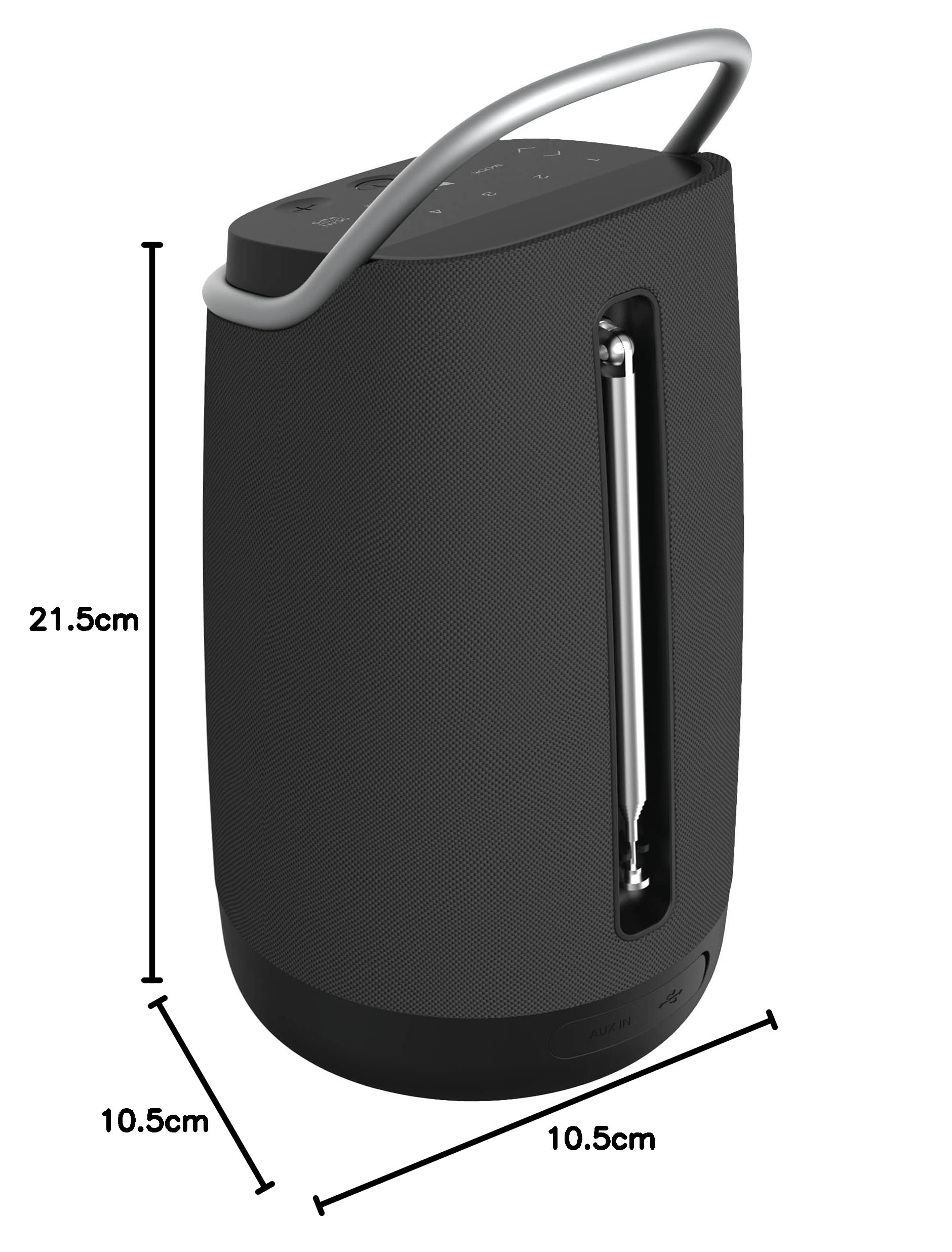 Grundig Głośnik Bluetooth GBT Band 360, głośnik muzyczny, dźwięk 360°, 12 W RMS, zasięg do 30 m, czas pracy baterii do 19 godzin, radio DAB+ i FM, wejście AUX, monochromatyczny wyświetlacz OLED,