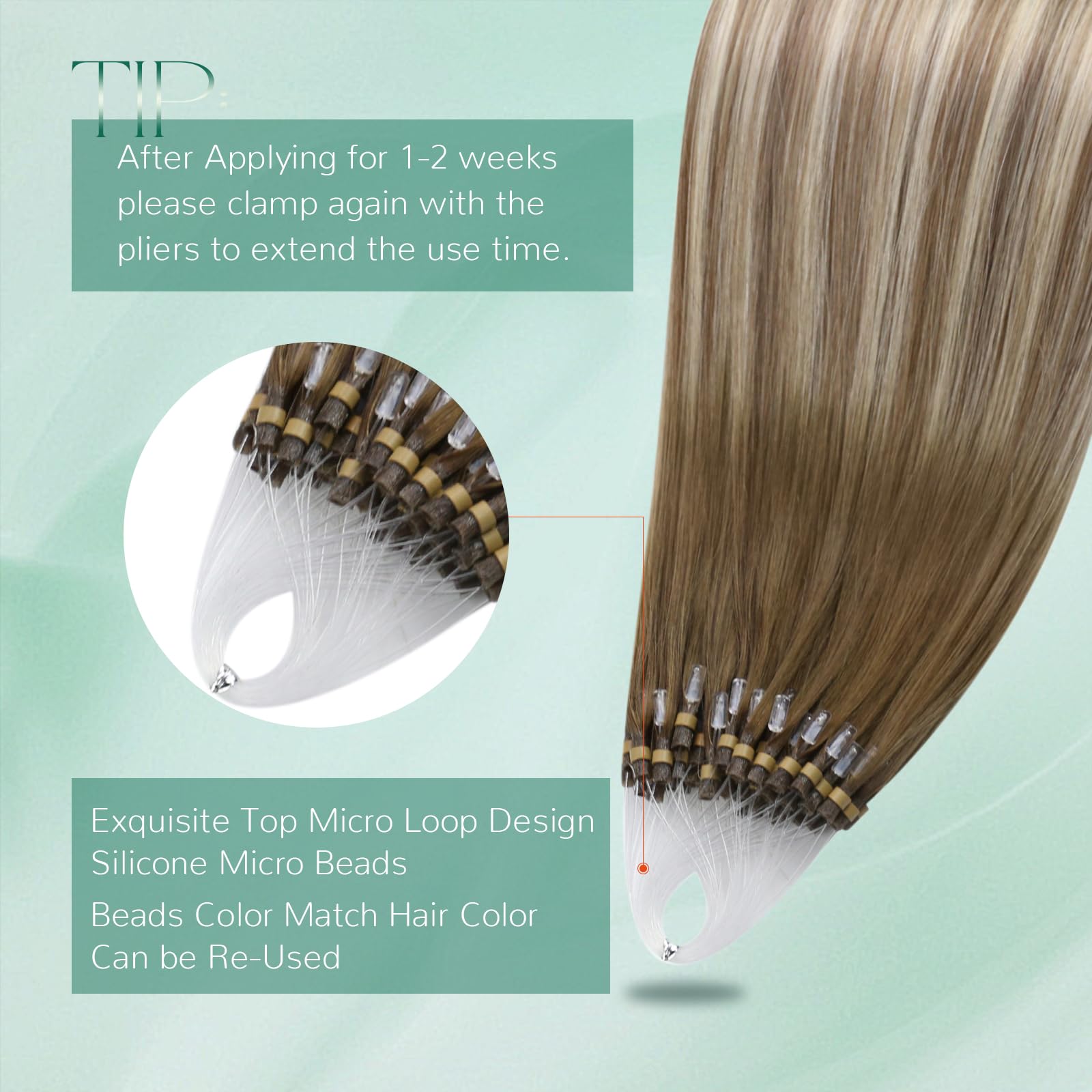 Easyouth Nano Hair Extensions Real Human Hair Blonde Nano Beads Hair Extension Human Hair Platinum Blonde Nanos Loop Hair Extensions Pre Bonded for Natural Look 14 Inch 50g 1g/Strand #1000 — view 93
