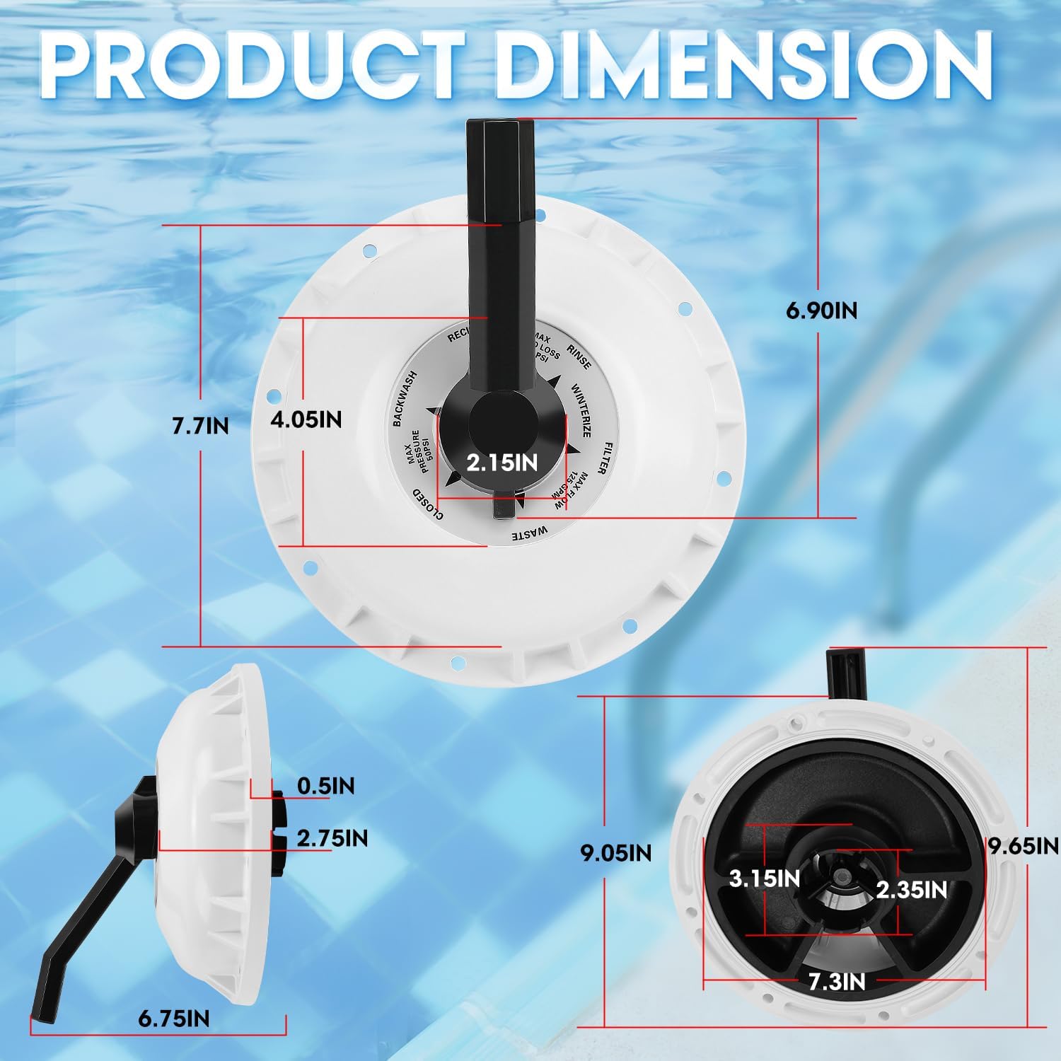 Valve Top Assembly with 272409 Diverter Seal & 272400 Compression Spring Compatible with HiFlow 2-Inch Pool and Spa MultiPort Valve Models 272422, 261049, 261142