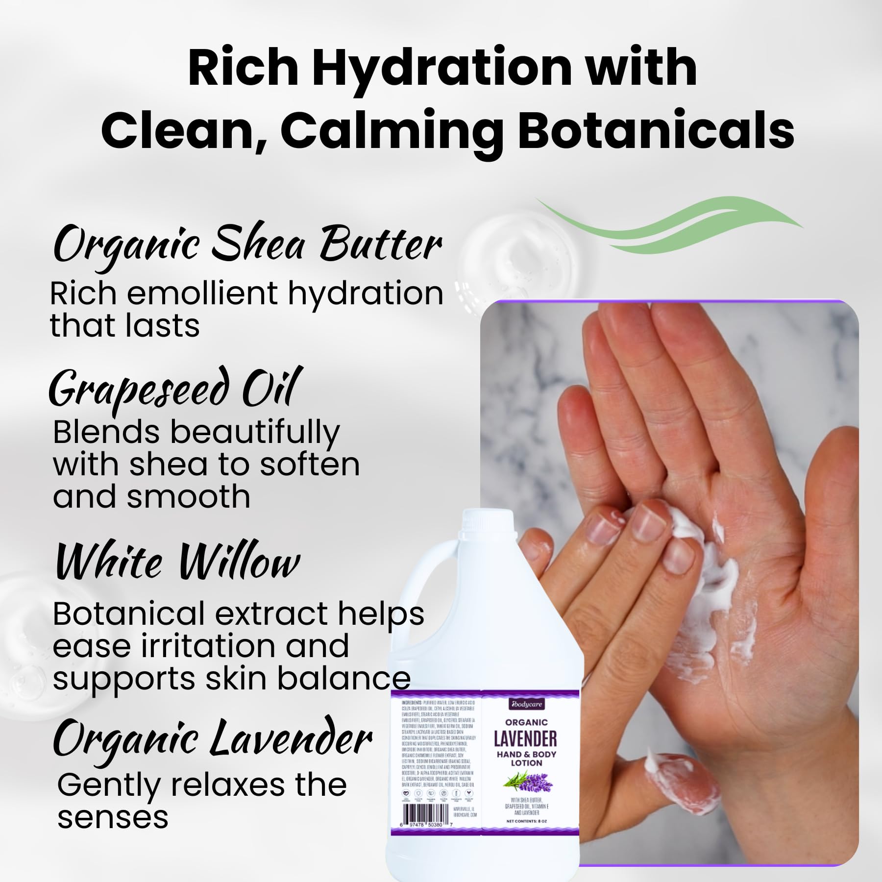 ibodycare Lavender Massage Lotion with Organic Shea & Grapeseed Oil - Multiple Sizes (Gallon)