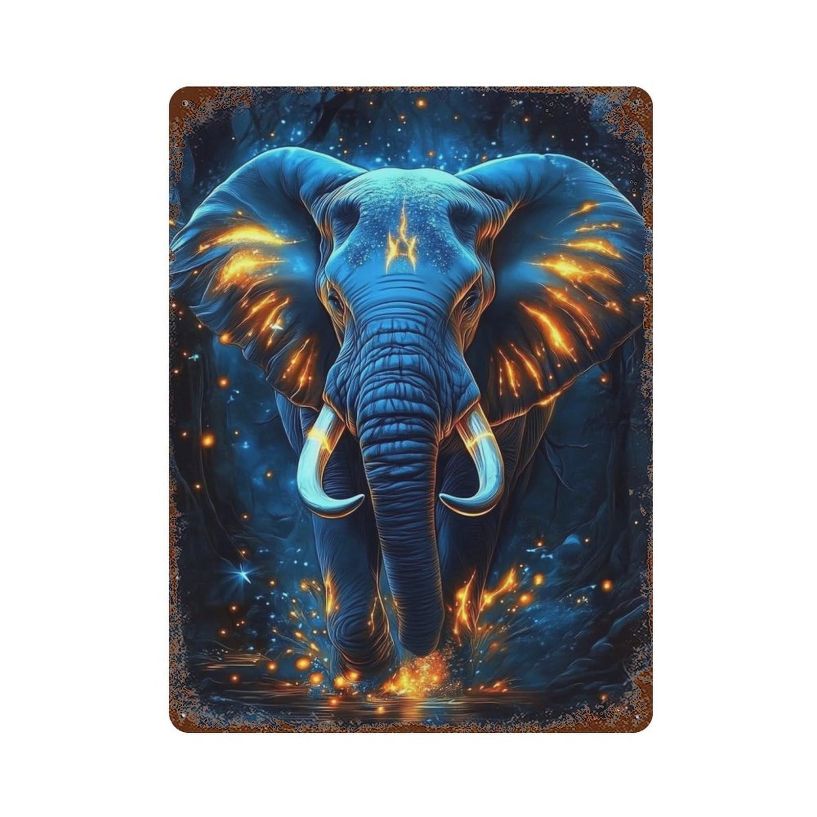 Magical Glowing Elephant Artwork Retro Metal Sign 15.7"x11.8", Classic Wall Plaque for Garage, Pub Or Kitchen