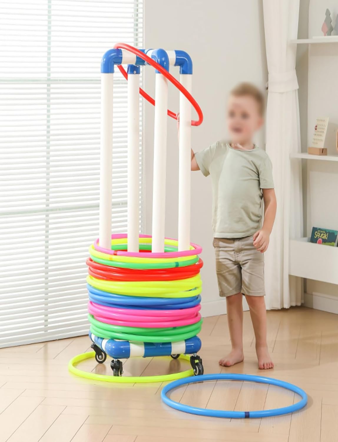 PVC Hoop Rope Holders, Moveable Fitness Hoop Storage Cart, Sport Equipment Organizer Shelves, Playground Garage Gym Shelf(70cm)