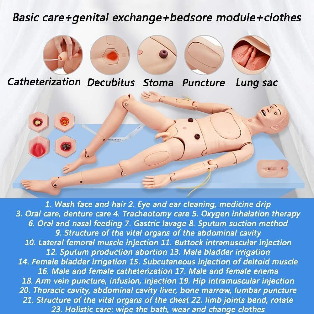 DARZYS Patient Care Manikin, with Interchangeable Genitals and Bedsore Modules, for Nursing Medical Training, Can Practice Bedsore Care(Male)