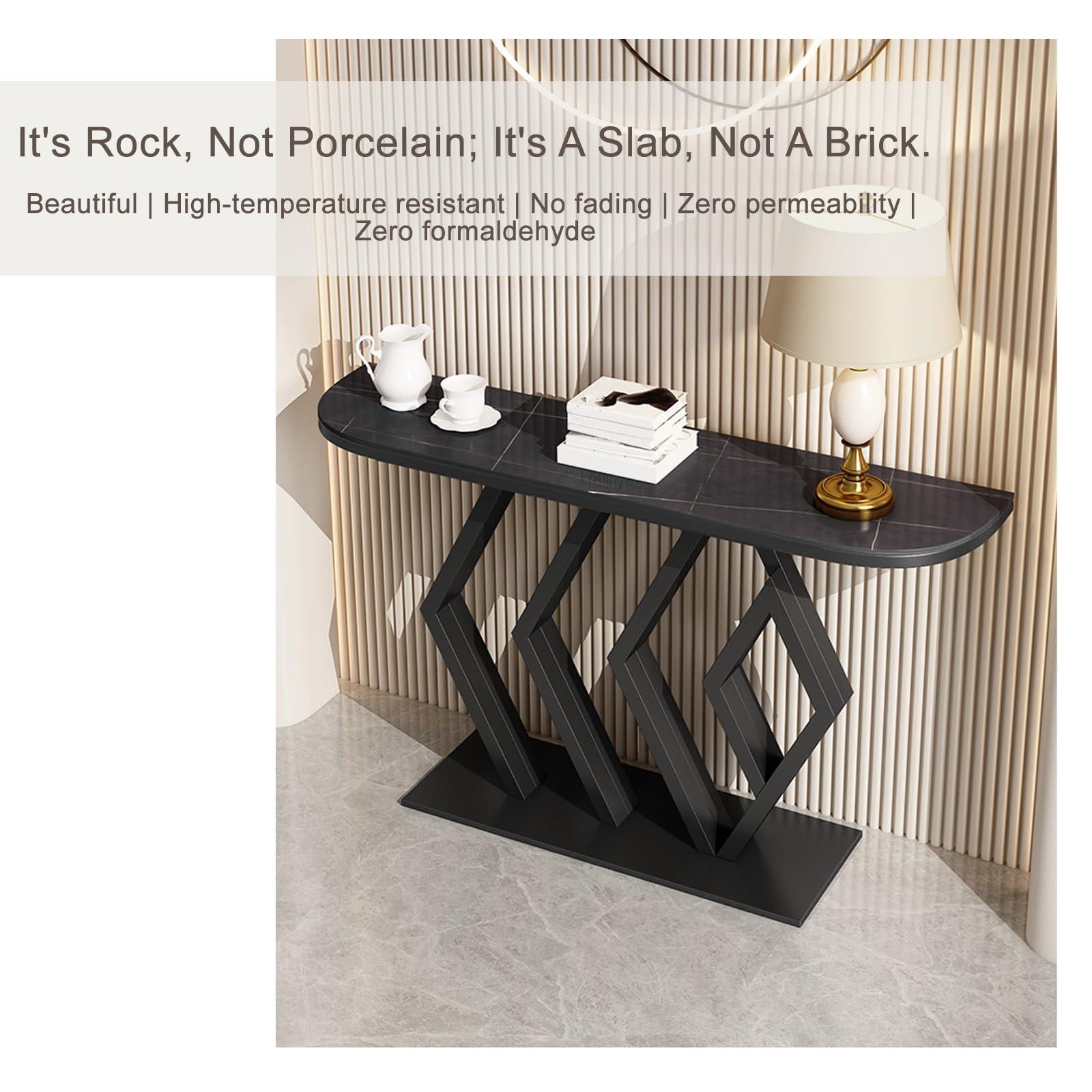 Consolle Stretta, Tavolo Consolle Ingresso da Divano Lunga Moderna con Struttura, Stile Moderno, Arredamento Contemporaneo(Black3,150cm/59in)