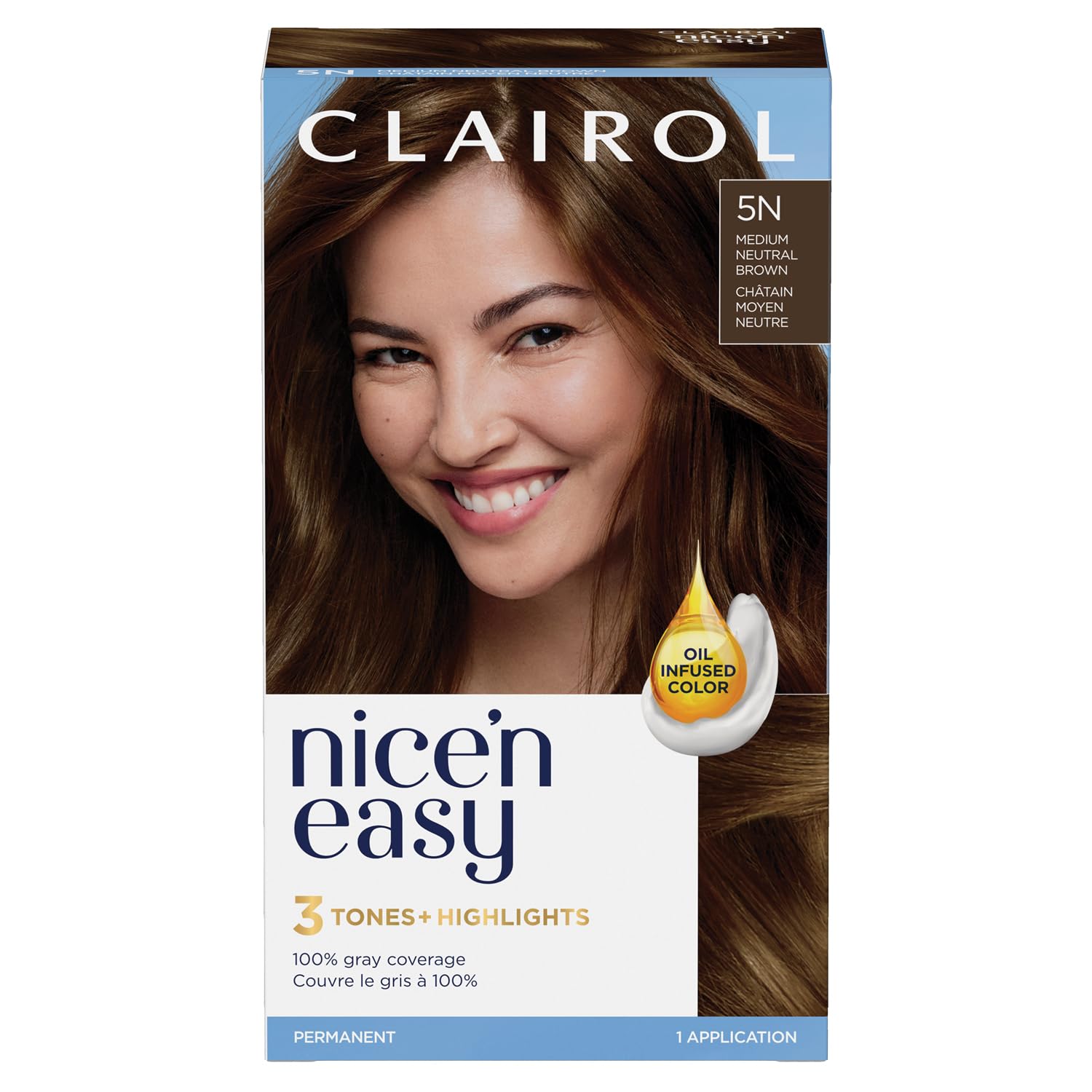 Clairol Nice'n Easy Permanent Hair Dye, 5N Medium Neutral Brown