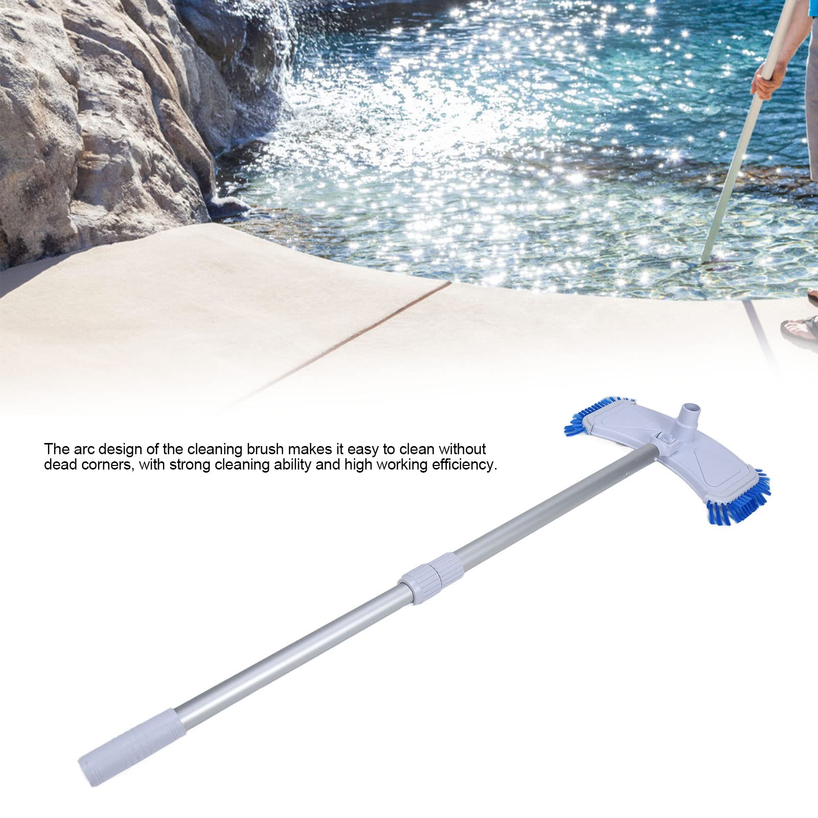 Cepillo de limpieza de piscina resistente con cerdas de nailon y clips EZ for limpiar paredes de piscina, azulejos y pisos, kit de cepillo de piscina de 18 pulgadas, kit de cepillo de piscina de 18 pu
