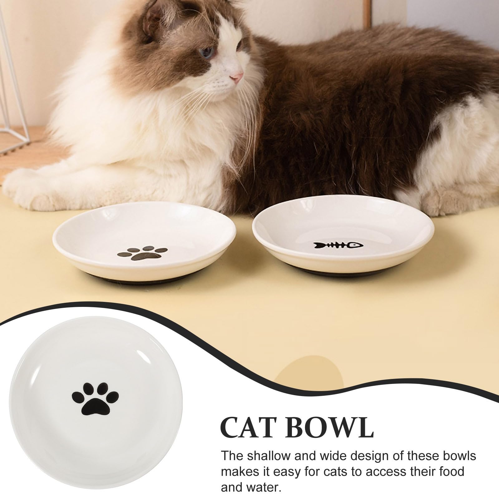 Ciotole per Gatti in Ceramica Set da 3 Pezzi Fondo Antiscivolo in Silicone, Ciotola Bassa e Larga per Cibo e Acqua, per Gatti di Piccola Taglia e Alimentazione Quotidiana
