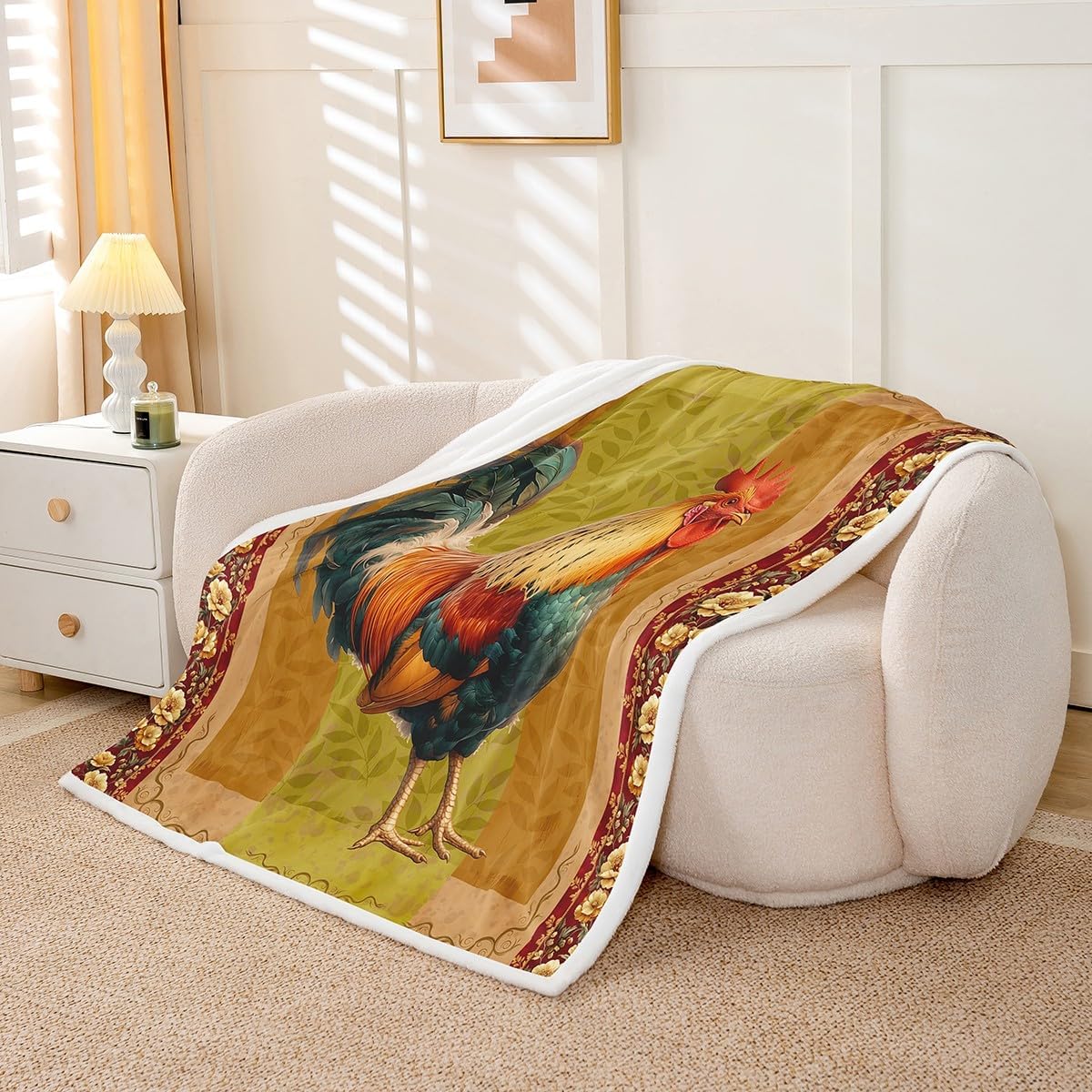 3D Chicken Bed Blanket Kids Girls Vintage Flowers Sherpa Blanket Soft Cozy Lightweight Farmhouse Plush Fleece Chicken Pattern Blanket Gifts for Bed Chair Office Sofa(Throw 50"x60")