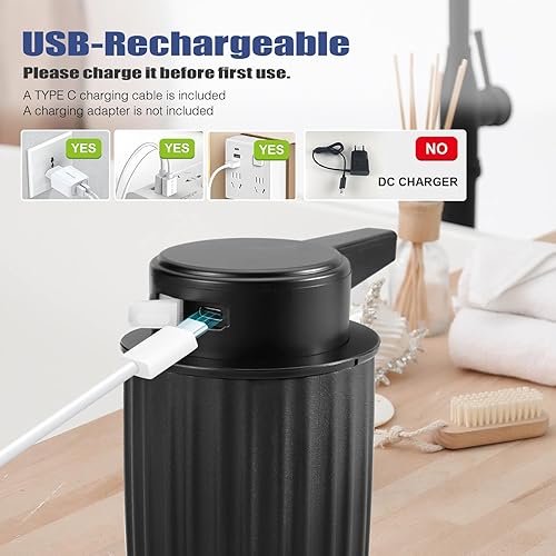 Miniatura 7 de Dispensador automático de jabón espumoso sin contacto plástico negro de 9 oz - Dispensador de jabón de espuma inteligente eléctrico recargable -