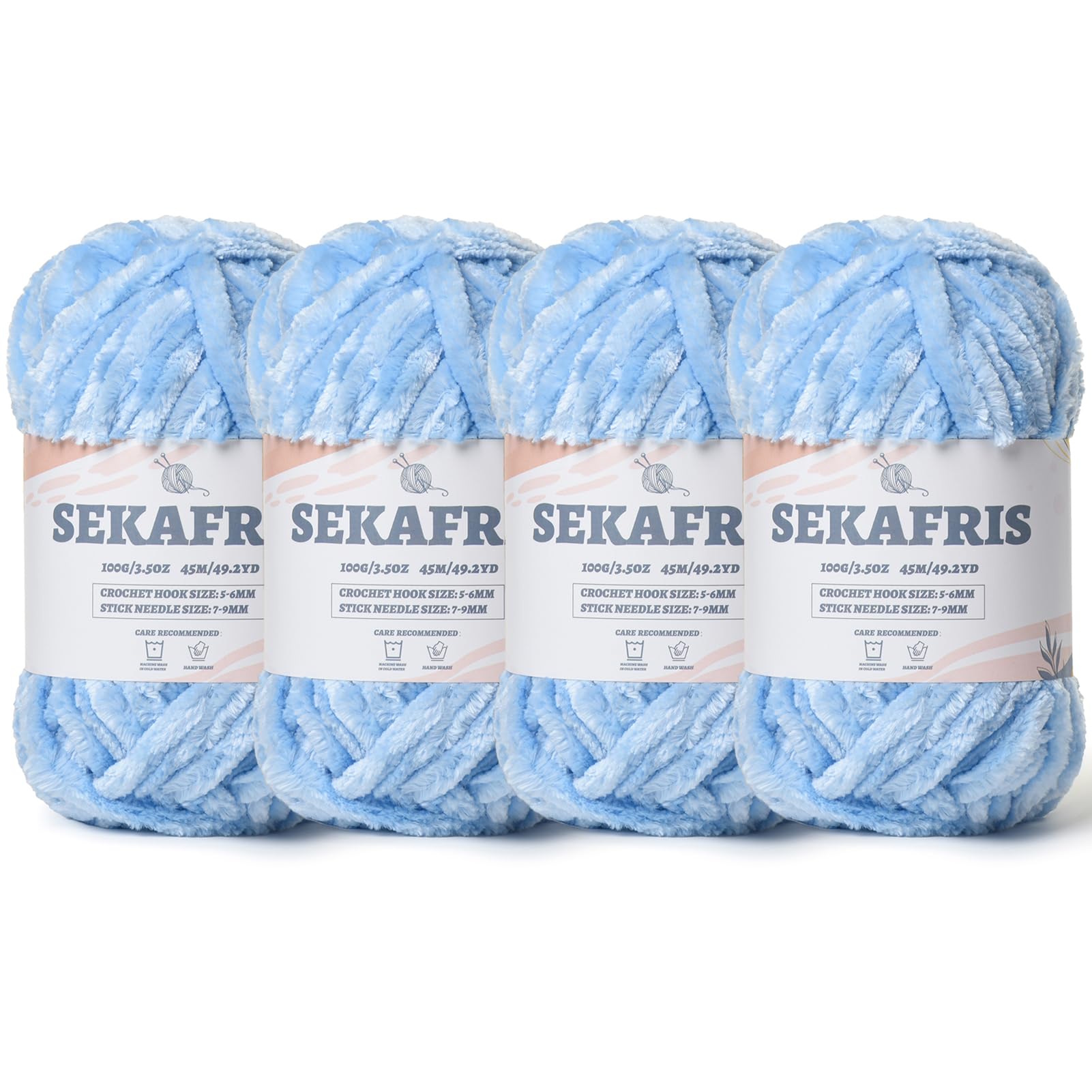 Chenille Velvet Soft Yarn Azure 4 Pack