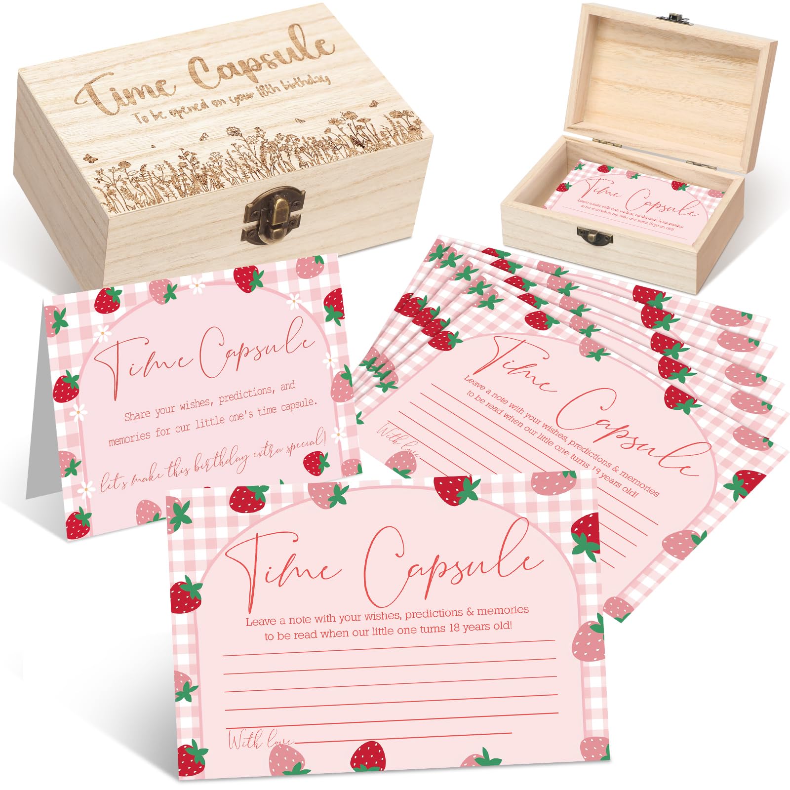 Fuutreo Time Capsule - Recuerdo de primer nacimiento con tarjetas y caja de madera, cápsula del tiempo para bebé, juegos de fiesta de primer cumpleaños, regalos para invitados, baby shower
