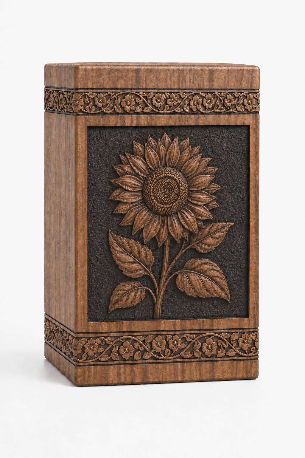 Urne funéraire en bois avec design sculpté floral pour commémoration à la maison
