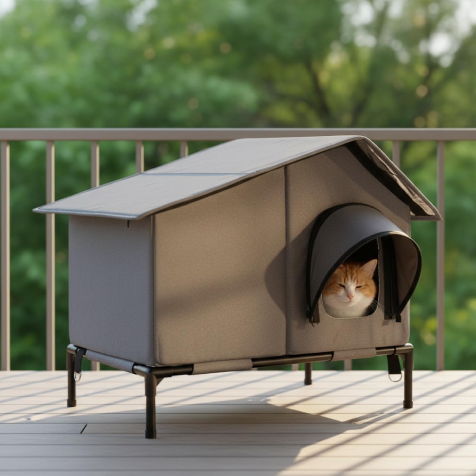 Niche Surélevée pour Chat Semi-Fermé | Imperméable, Abri, pour Jardin, Chats