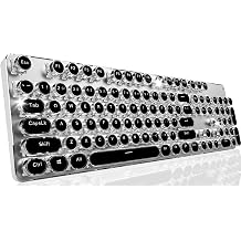 EWEADN TK950 Typewriter Keyboard Wireless Mechanical Keyboard, 104 Keys Aesthetic Typewriter Keyboards with White Backlit, Anti-Ghosting, Blue Switch Bluetooth/2.4GHz/Wired Cute keyboards-Black