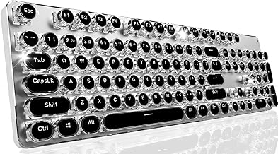 EWEADN TK950 Typewriter Keyboard Wireless Mechanical Keyboard, 104 Keys Aesthetic Typewriter Keyboards with White Backlit, Anti-Ghosting, Blue Switch Bluetooth/2.4GHz/Wired Cute keyboards-Black