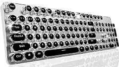 EWEADN TK950 Typewriter Keyboard Wireless Mechanical Keyboard 104 Keys Aesthetic Typewriter Keyboards with White Backlit Anti-Ghosting Blue Switch