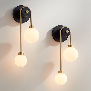 Possini Euro Adelia 16" H Black and Brass 2-Light Wall Sconce Set of 2